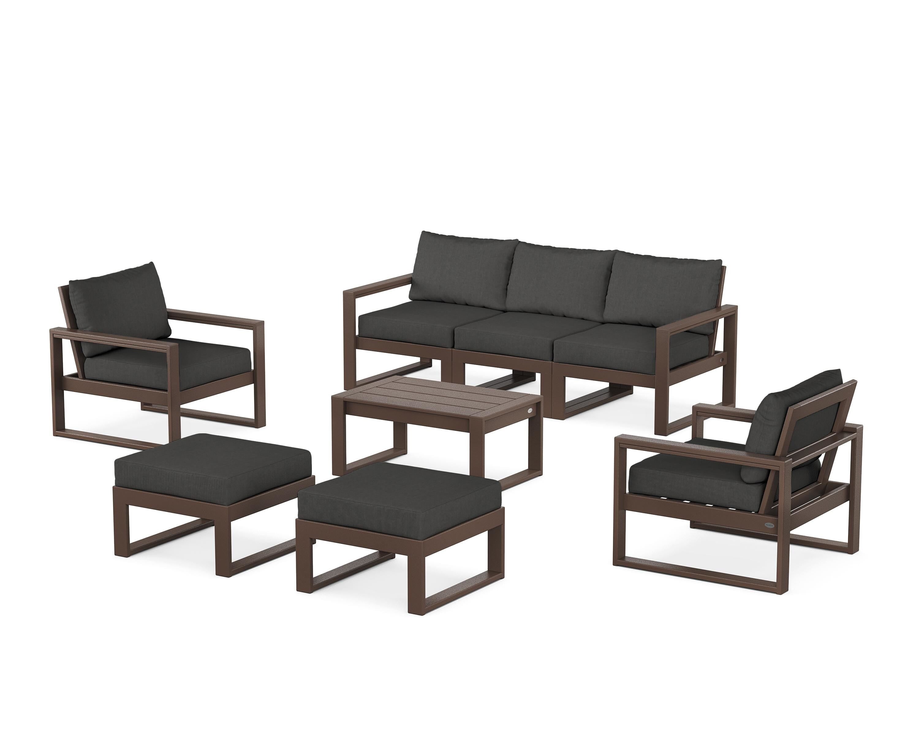 POLYWOOD® EDGE Sectional 8-Piece Lounge Sofa Set in Mahogany / Spectrum Carbon