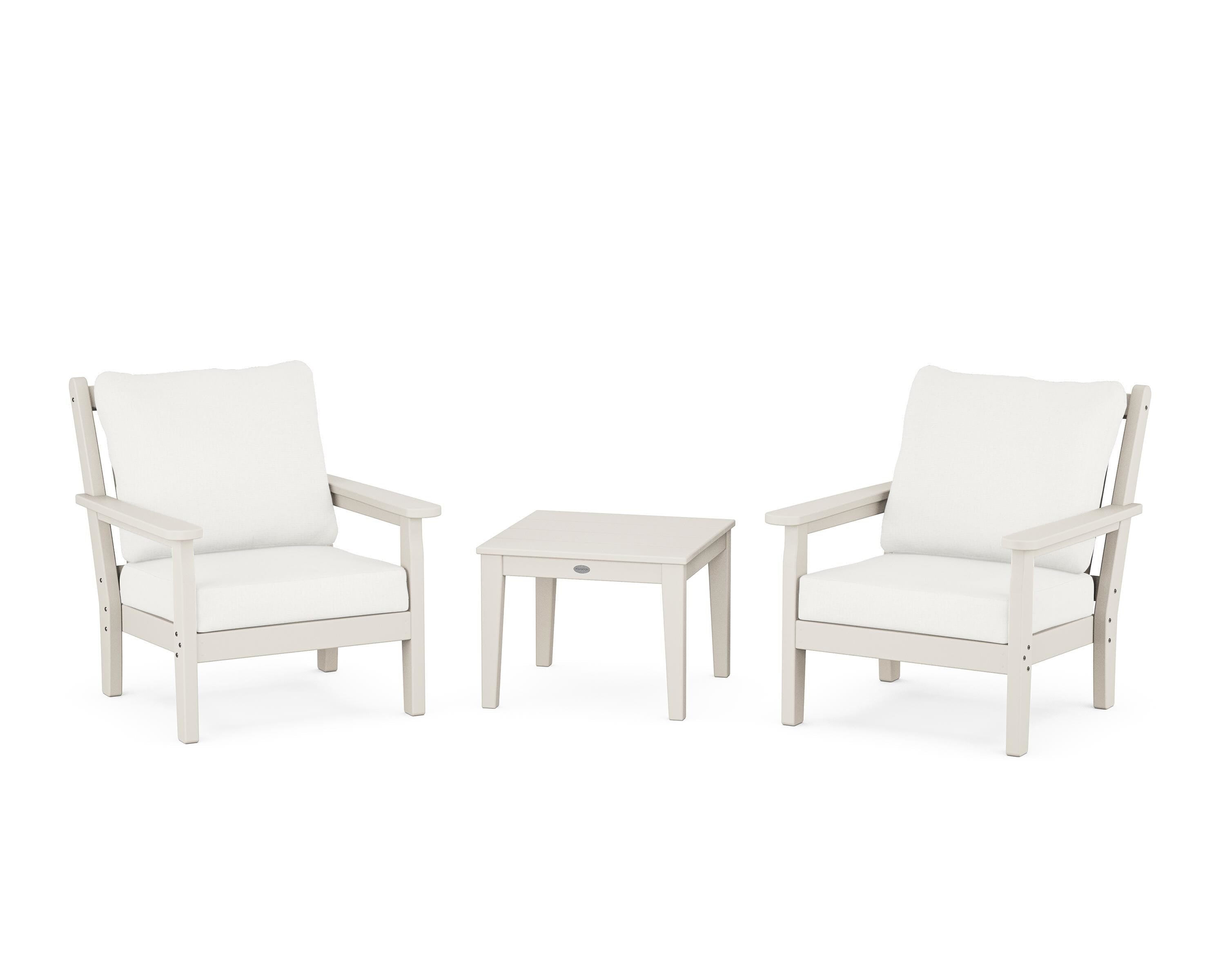 POLYWOOD® Chippendale 3-Piece Deep Seating Set in Sand / Natural Linen