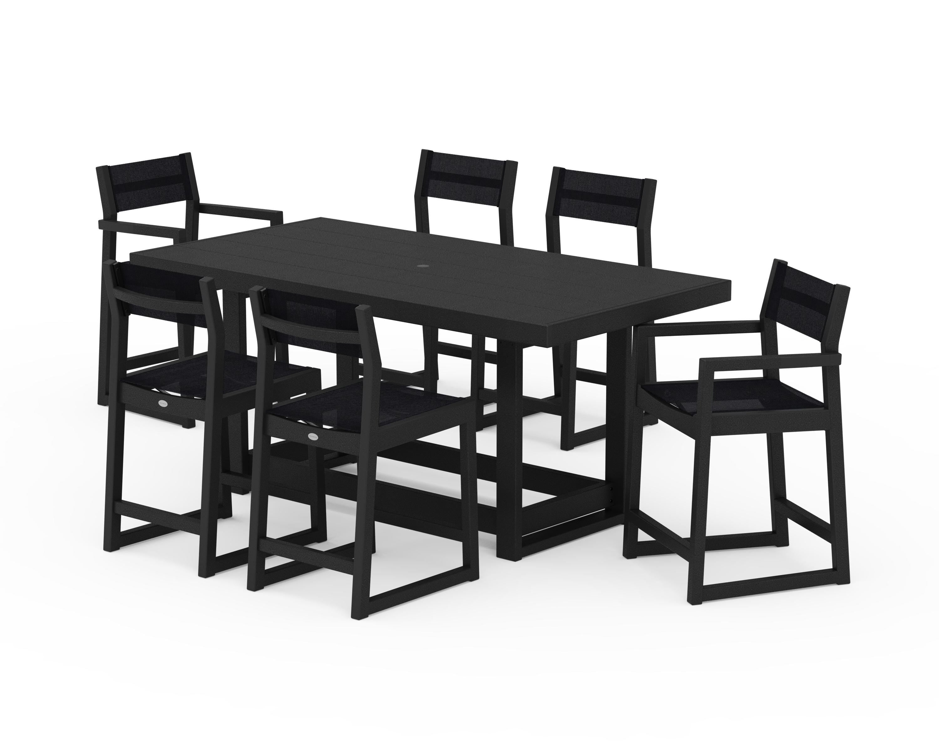 POLYWOOD® EDGE Sling 7-Piece Counter Table Set in Black / Black Sling