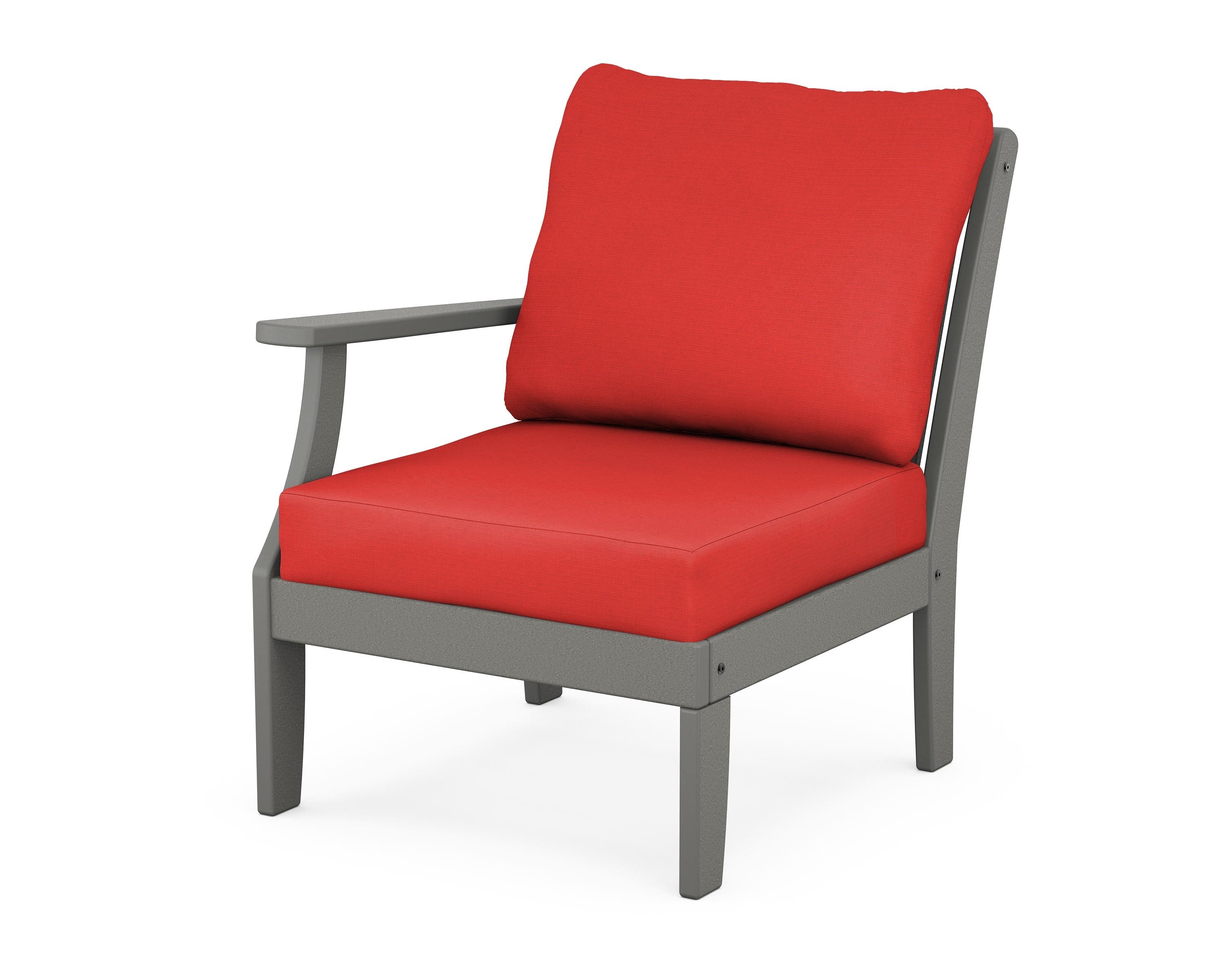 POLYWOOD® Braxton Modular Left Arm Chair in Slate Grey / Crimson Linen