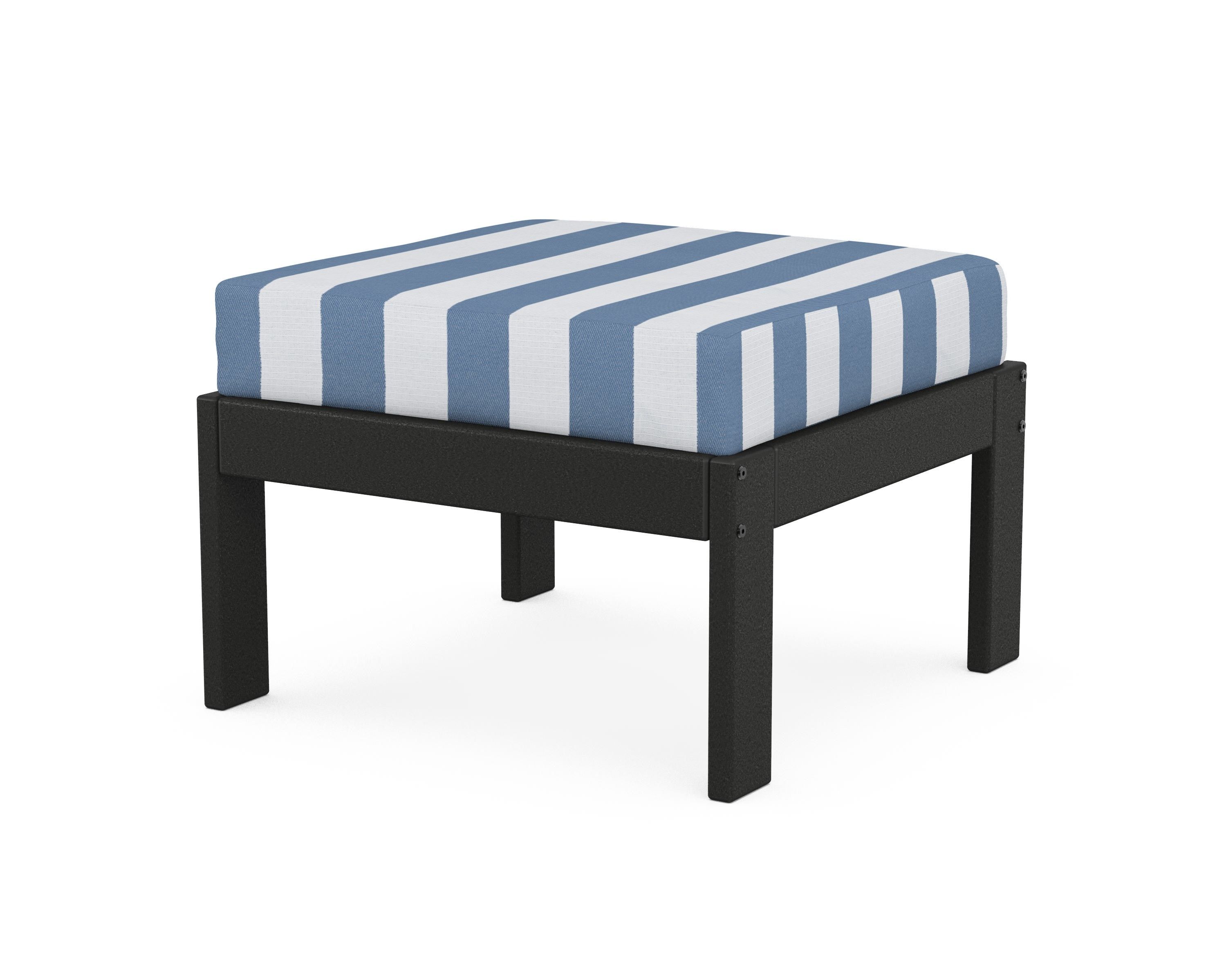 POLYWOOD® Vineyard Modular Ottoman in Black / Cabana Stripe Sky Blue