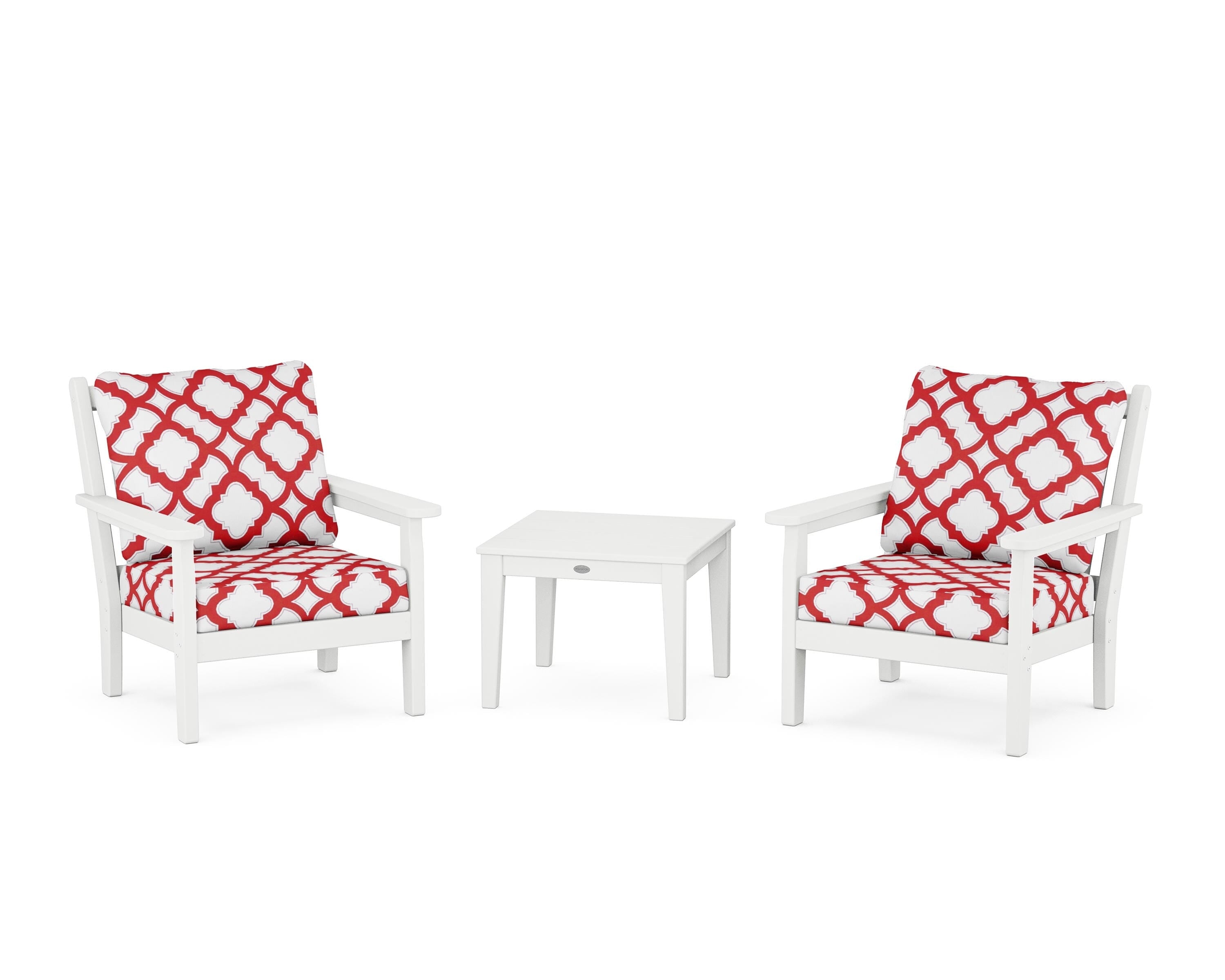 POLYWOOD® Chippendale 3-Piece Deep Seating Set in White / Trellis Crimson