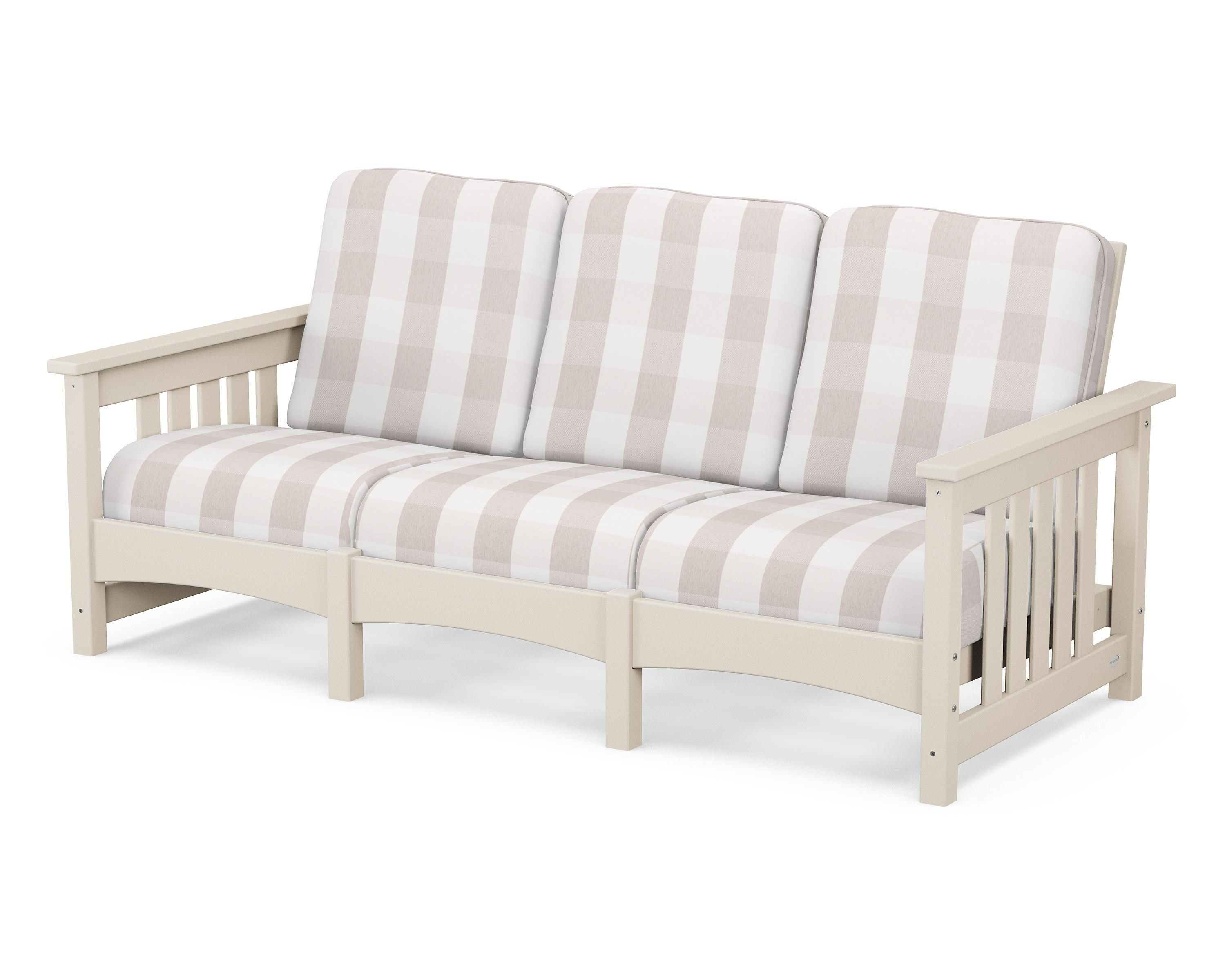POLYWOOD® Club Mission Sofa in Sand / Buffalo Plaid Dune Burlap