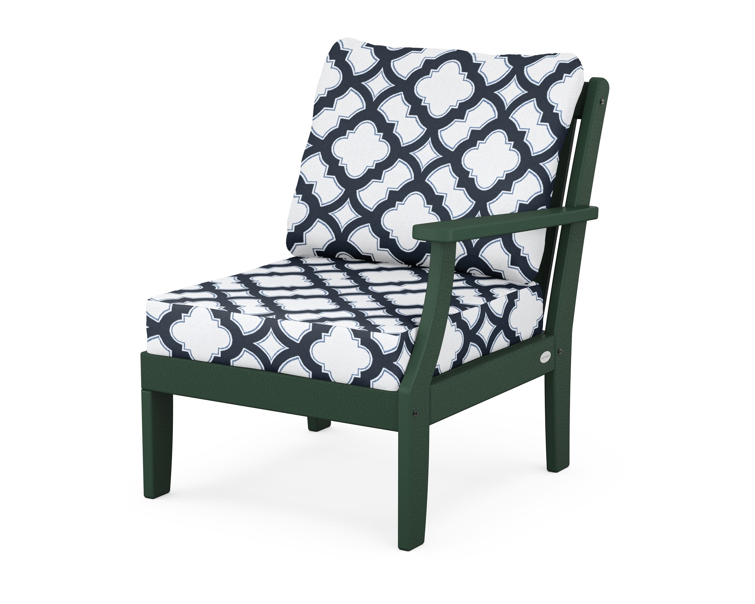 POLYWOOD® Braxton Modular Right Arm Chair in Green / Trellis Marine Indigo