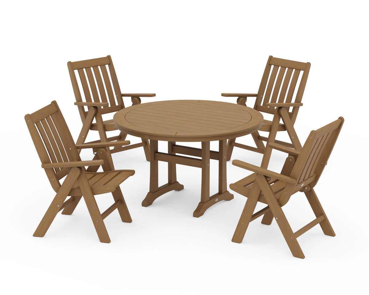 Vineyard Folding Chair 5-Piece Round Dining Set with Trestle Legs