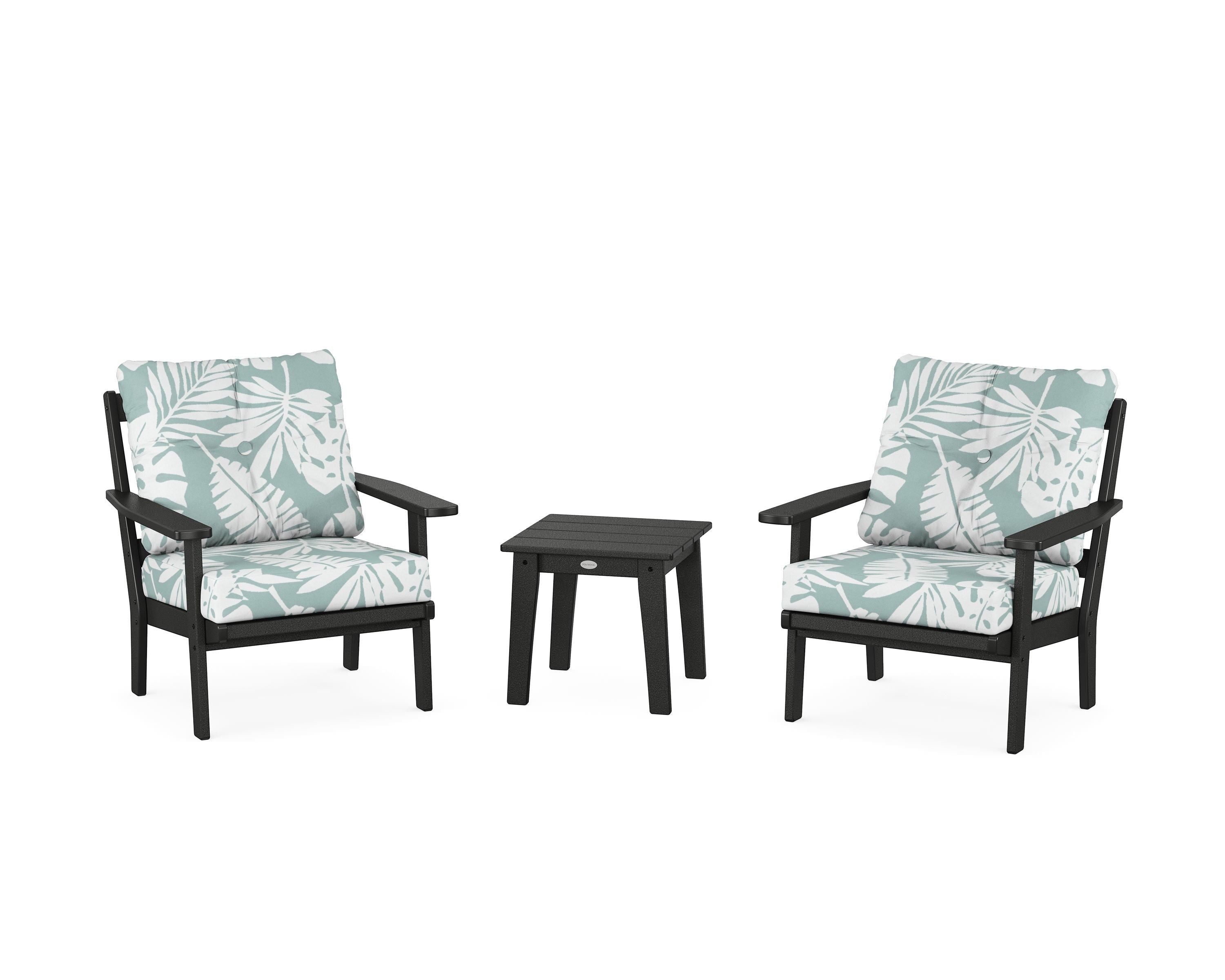 POLYWOOD® Prairie 3-Piece Deep Seating Set in Black / Leaf Glacier Spa