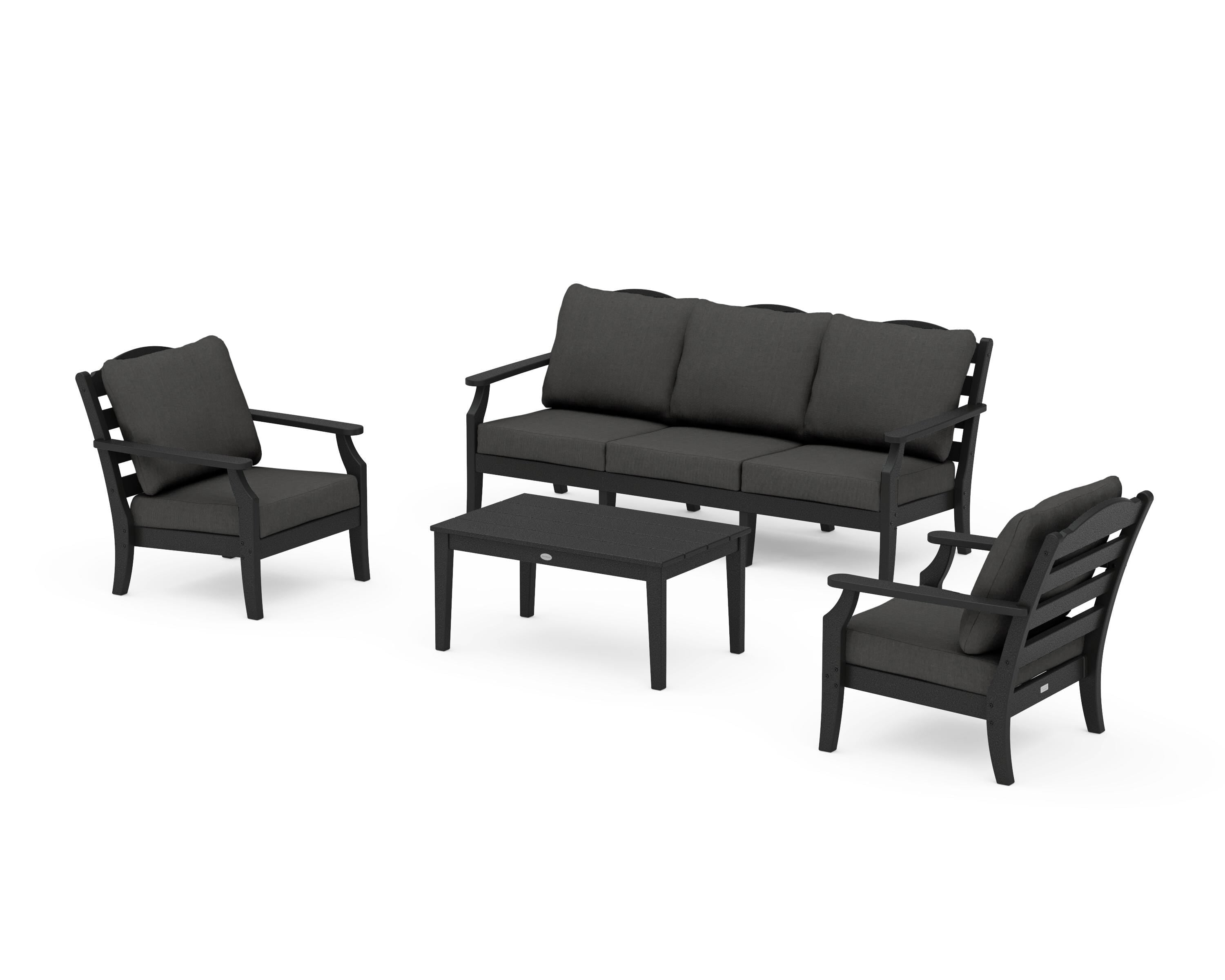 Draper James™ by POLYWOOD® Savannah 4-Piece Deep Seating Set with Sofa in Black / Spectrum Carbon