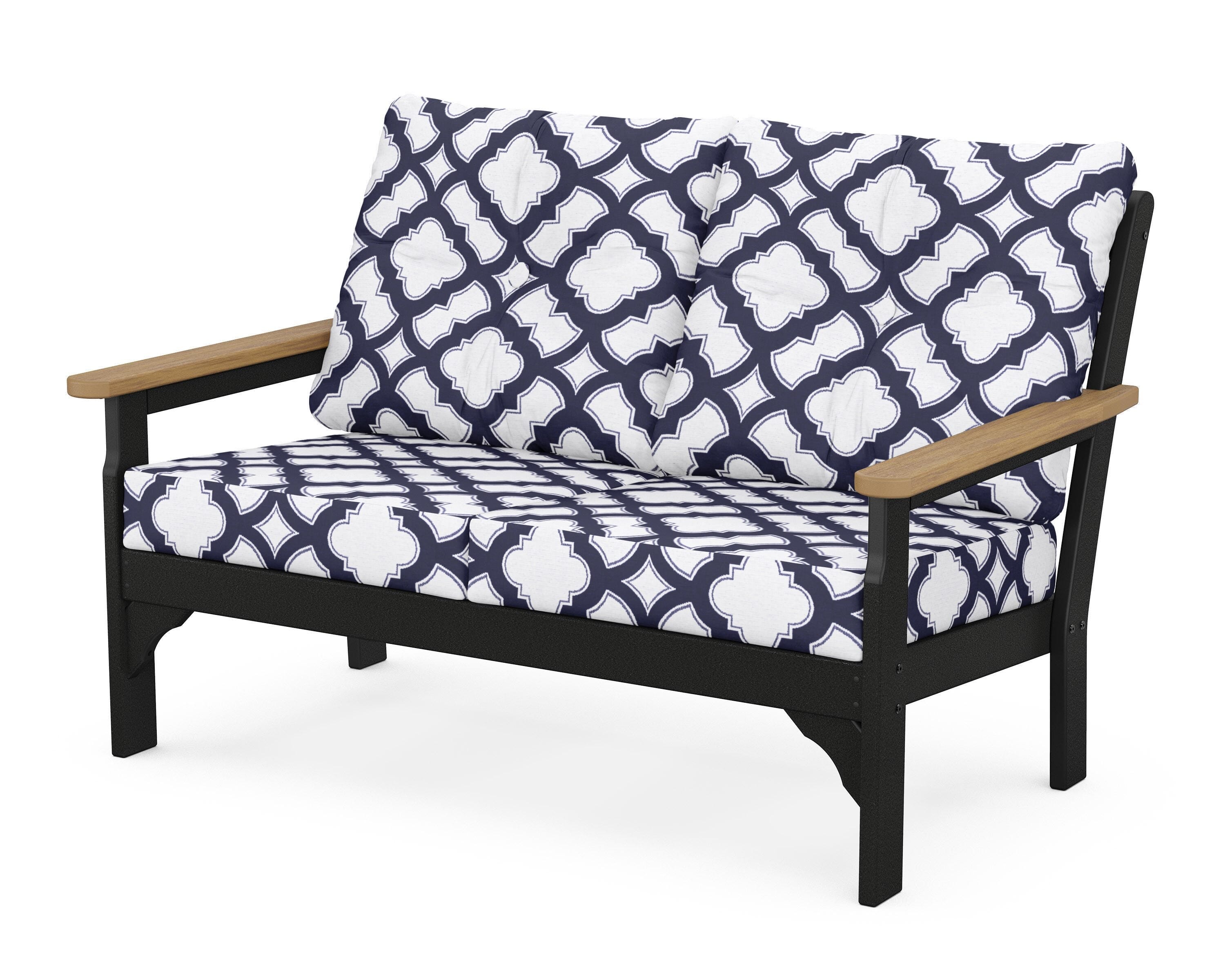 POLYWOOD® Vineyard Deep Seating Loveseat in Black / Natural / Trellis Navy