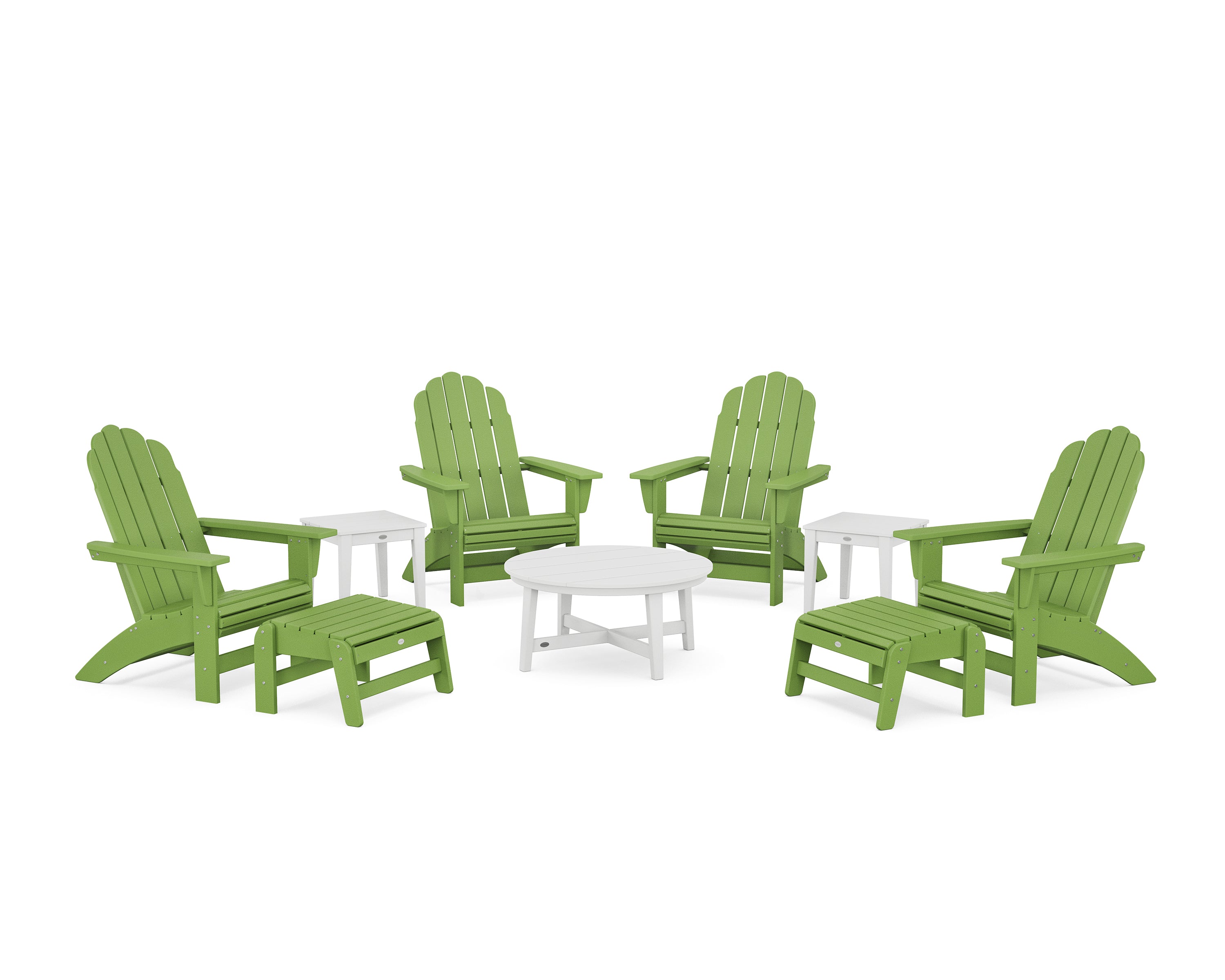 POLYWOOD® Vineyard Grand Adirondack 9-Piece Conversation Set in Lime / White