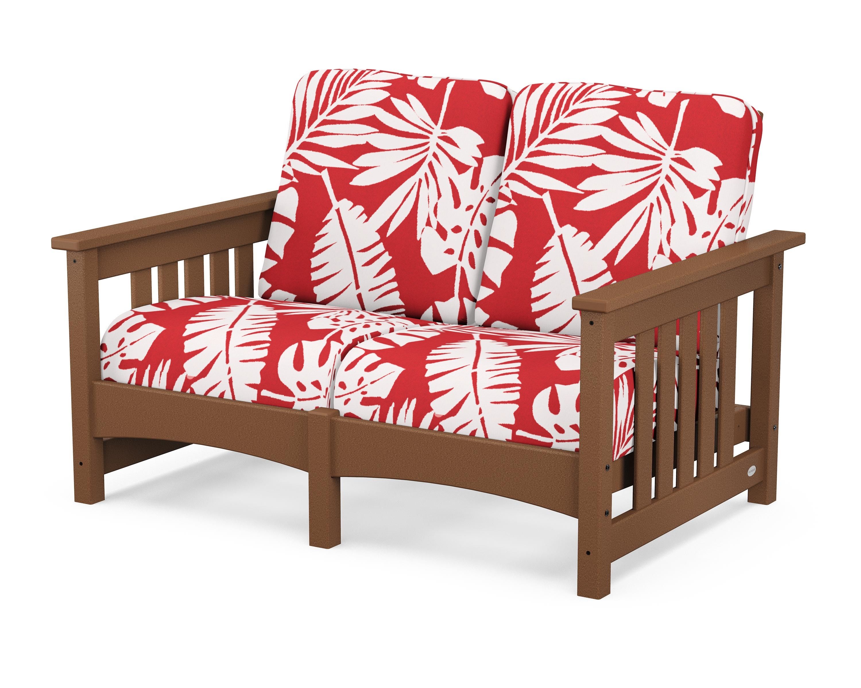 POLYWOOD® Club Mission Loveseat in Teak / Leaf Crimson