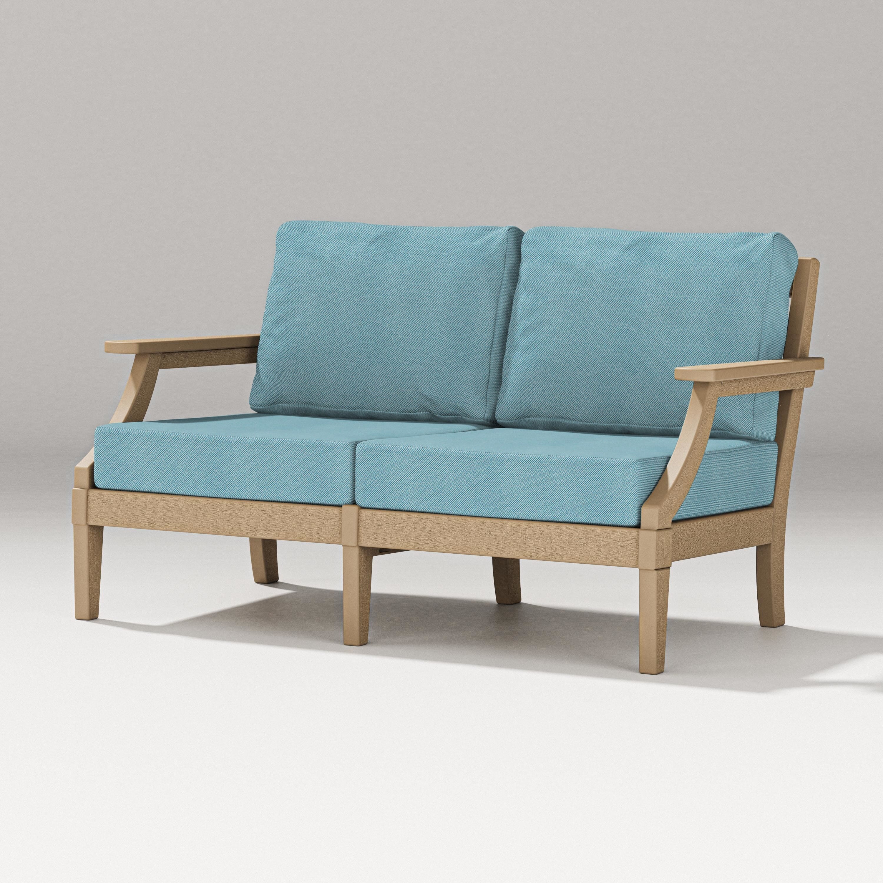 PW Designer Series Estate Loveseat in Vintage Sahara / Lattice Sky Blue