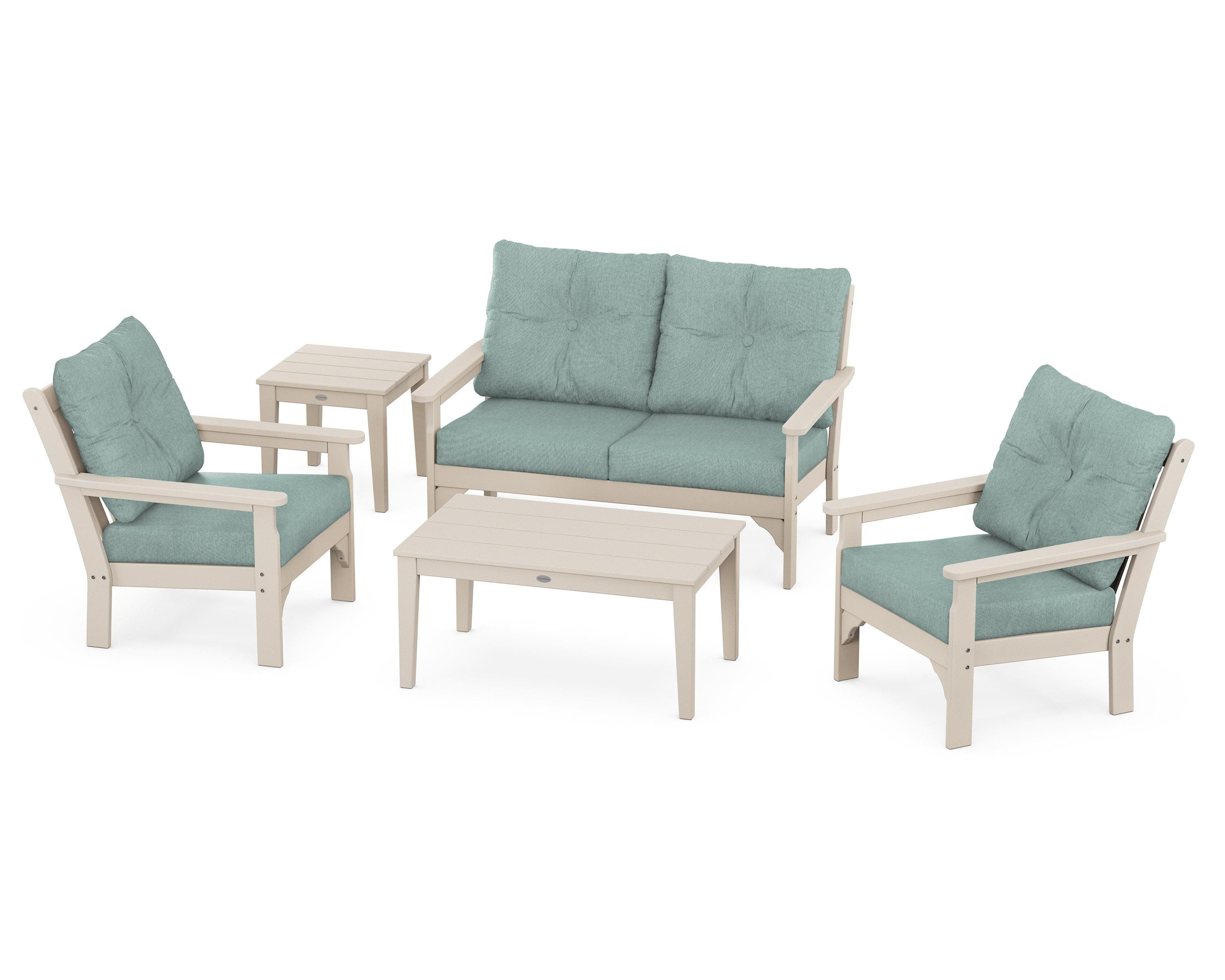 POLYWOOD® Vineyard 5-Piece Deep Seating Set in Sand / Glacier Spa