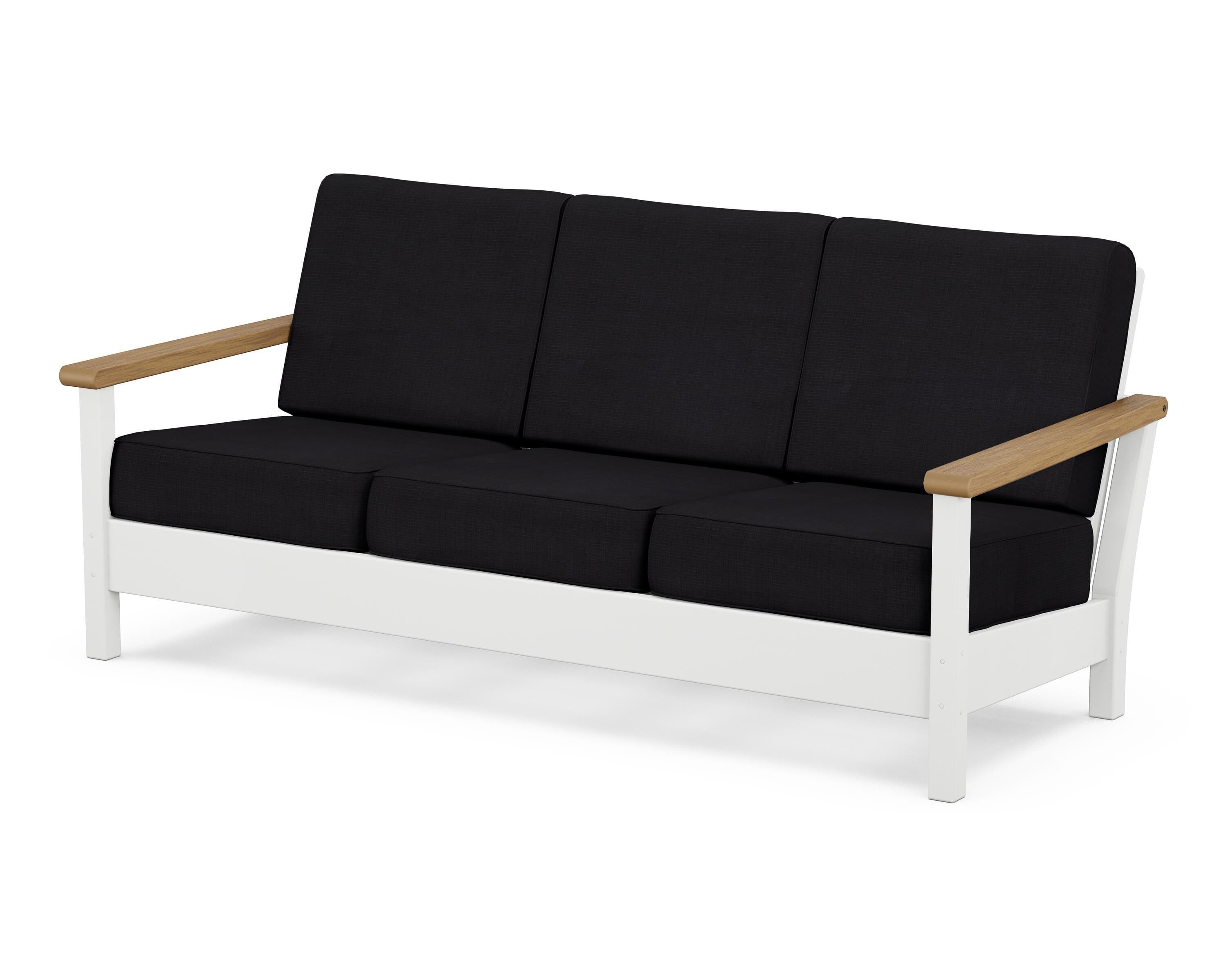 POLYWOOD® Harbour Deep Seating Sofa in White / Natural / Midnight Linen