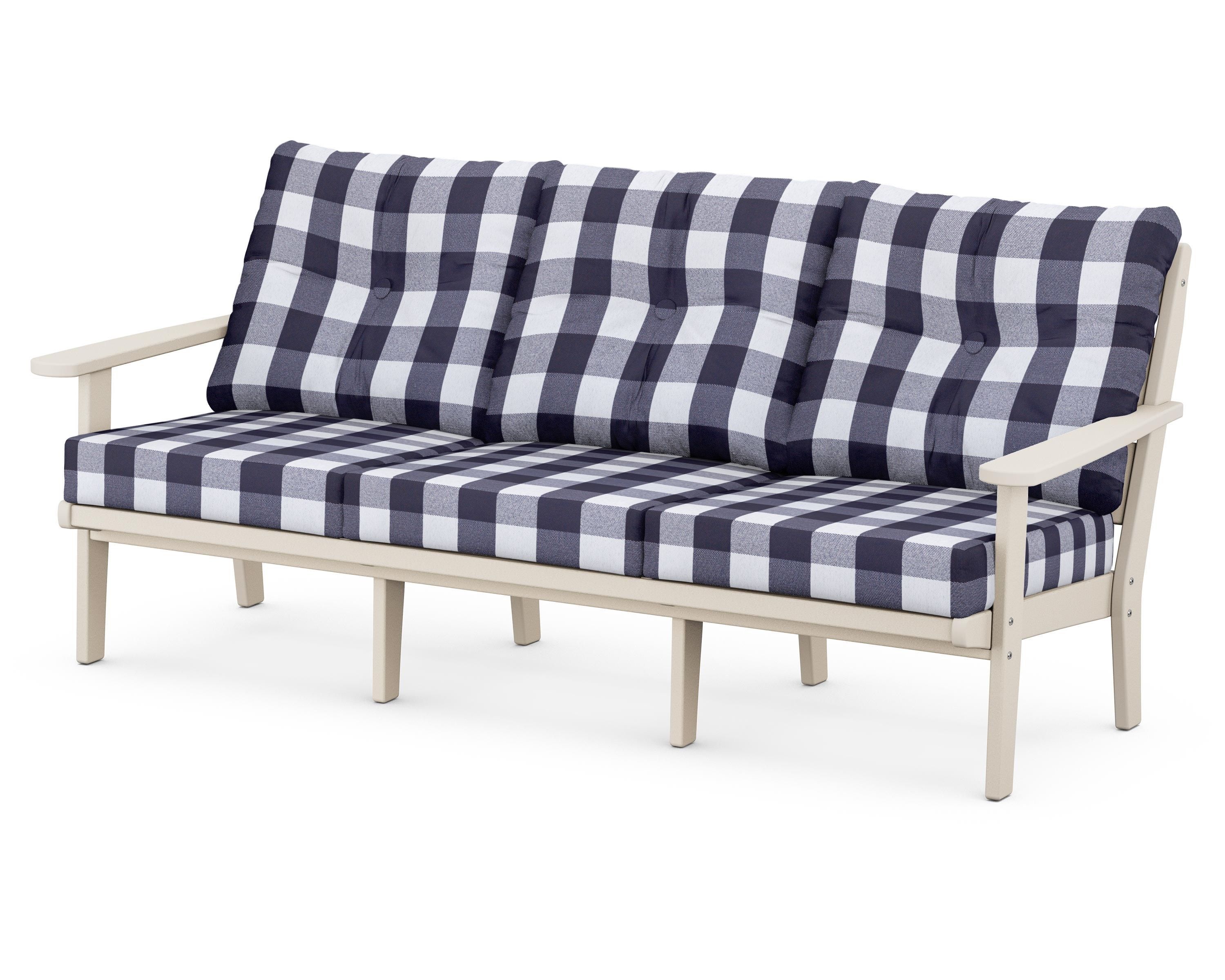 POLYWOOD® Lakeside Deep Seating Sofa in Sand / Buffalo Plaid Navy