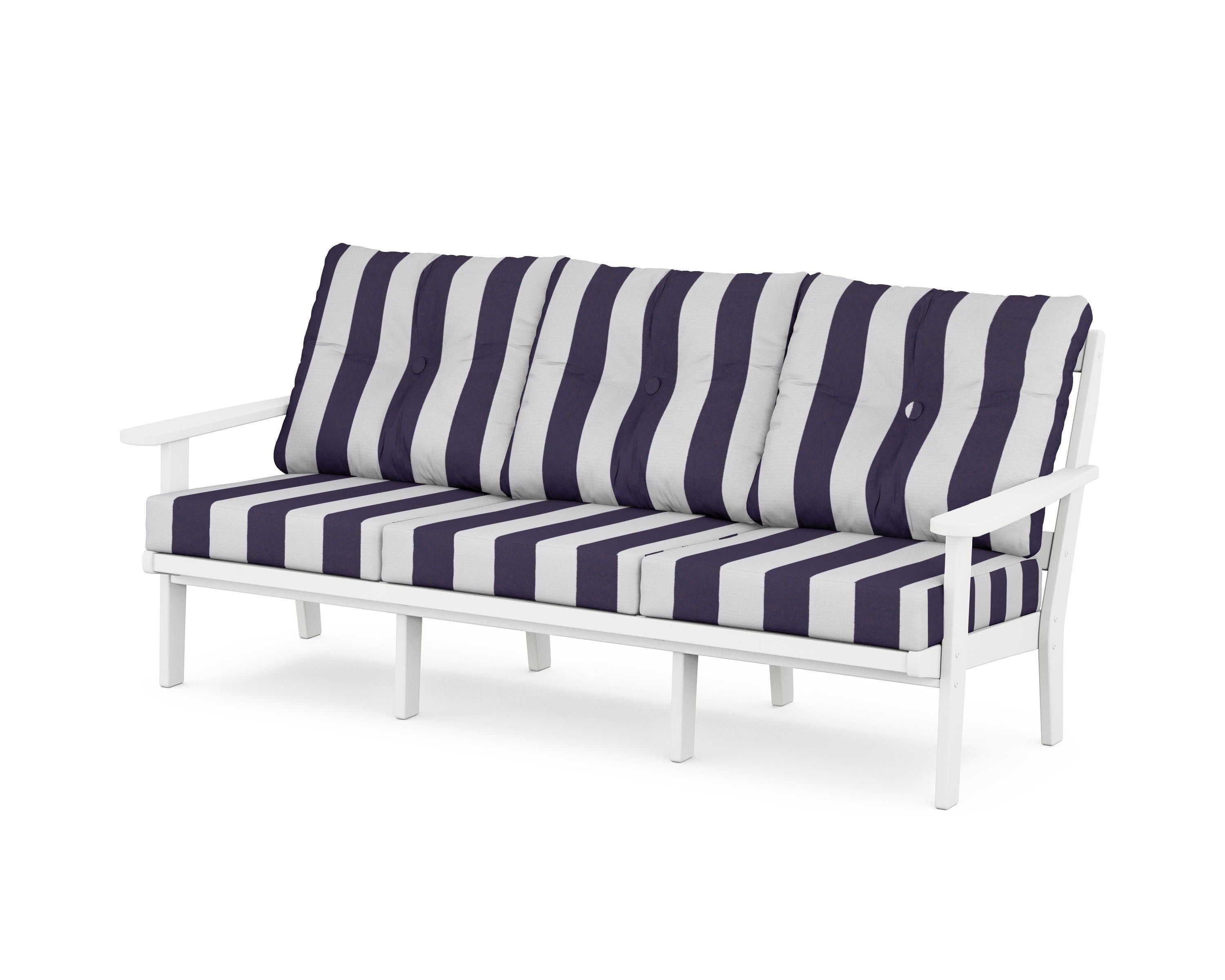 POLYWOOD® Mission Deep Seating Sofa in White / Cabana Stripe Navy