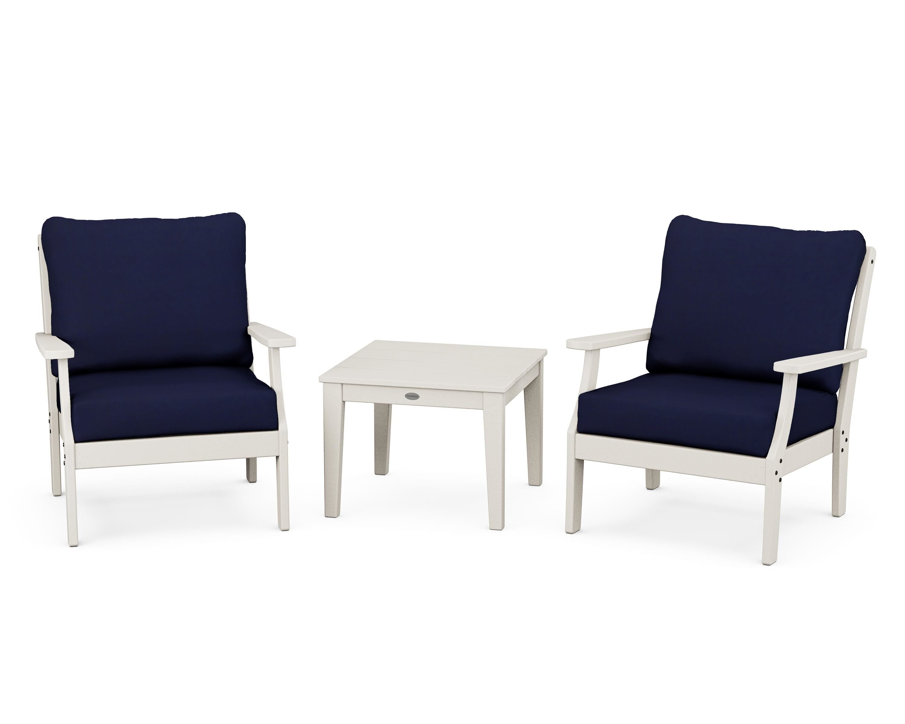 POLYWOOD® Braxton 3-Piece Deep Seating Set in Sand / Navy