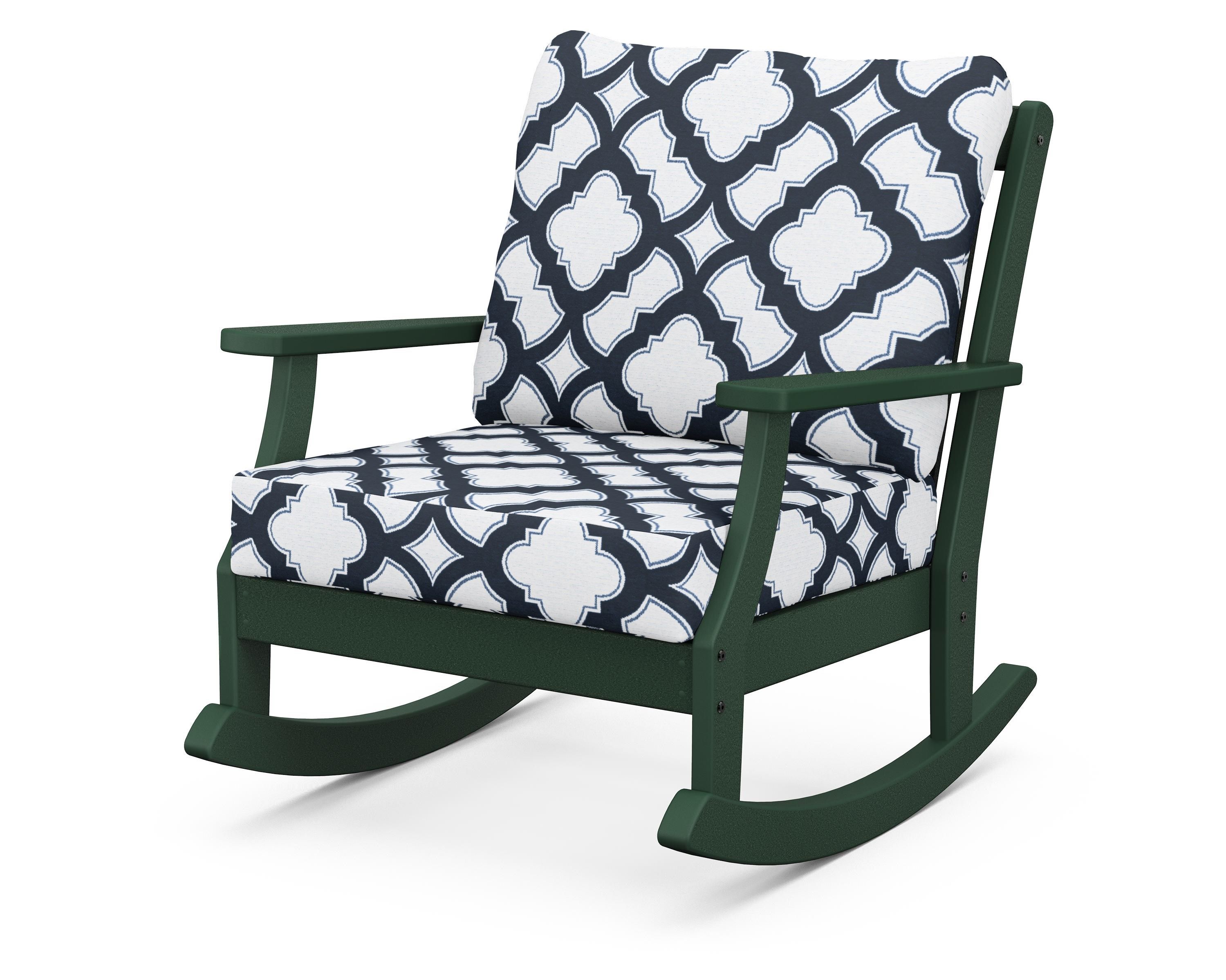 POLYWOOD® Braxton Deep Seating Rocking Chair in Green / Trellis Marine Indigo