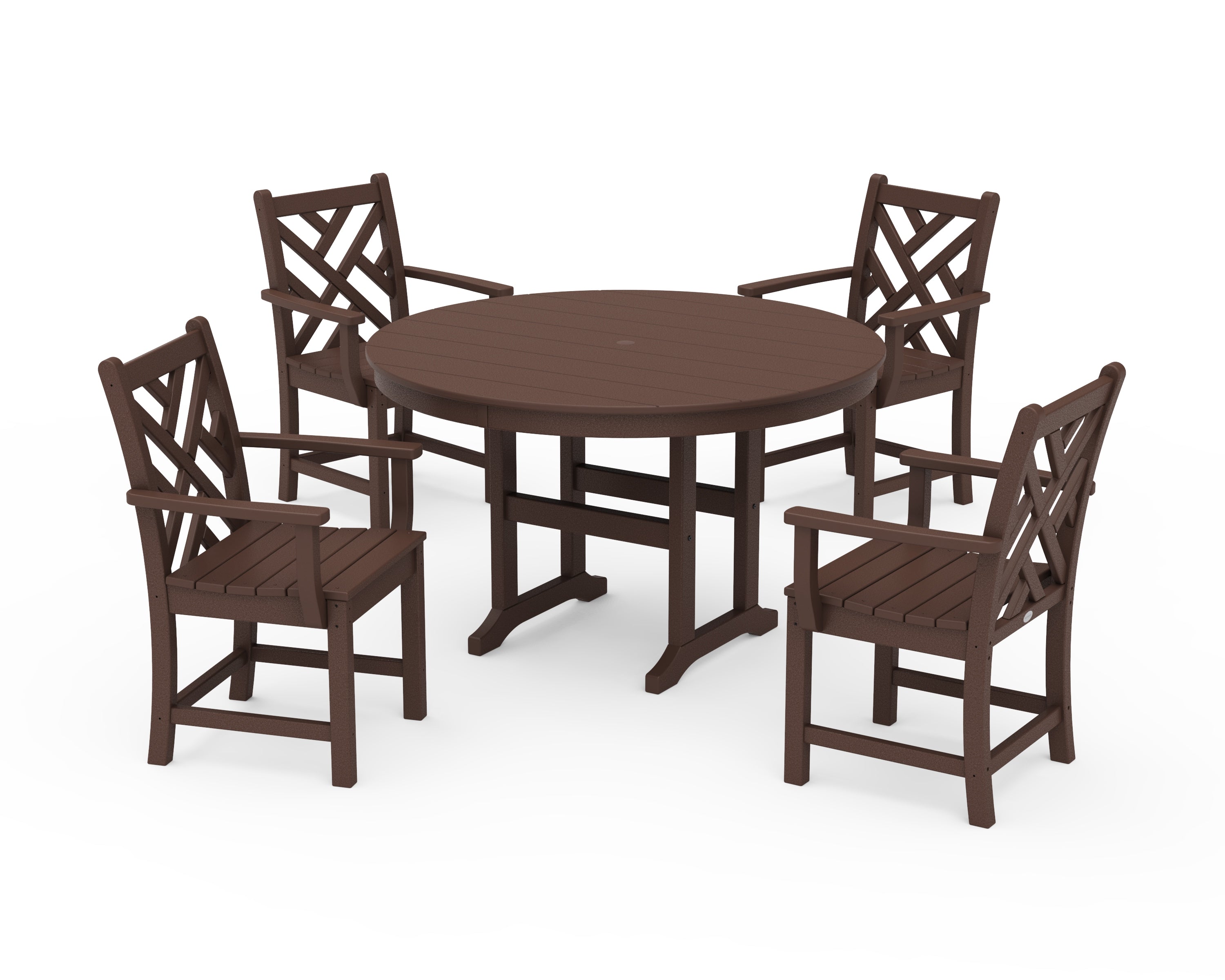 POLYWOOD® Chippendale 5-Piece Round Farmhouse Dining Set in Mahogany