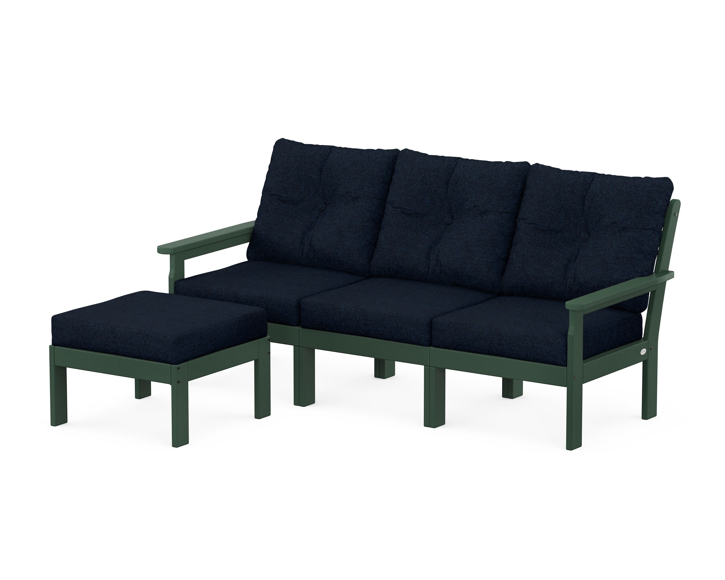 POLYWOOD® Vineyard 4-Piece Sectional with Ottoman in Green / Marine Indigo