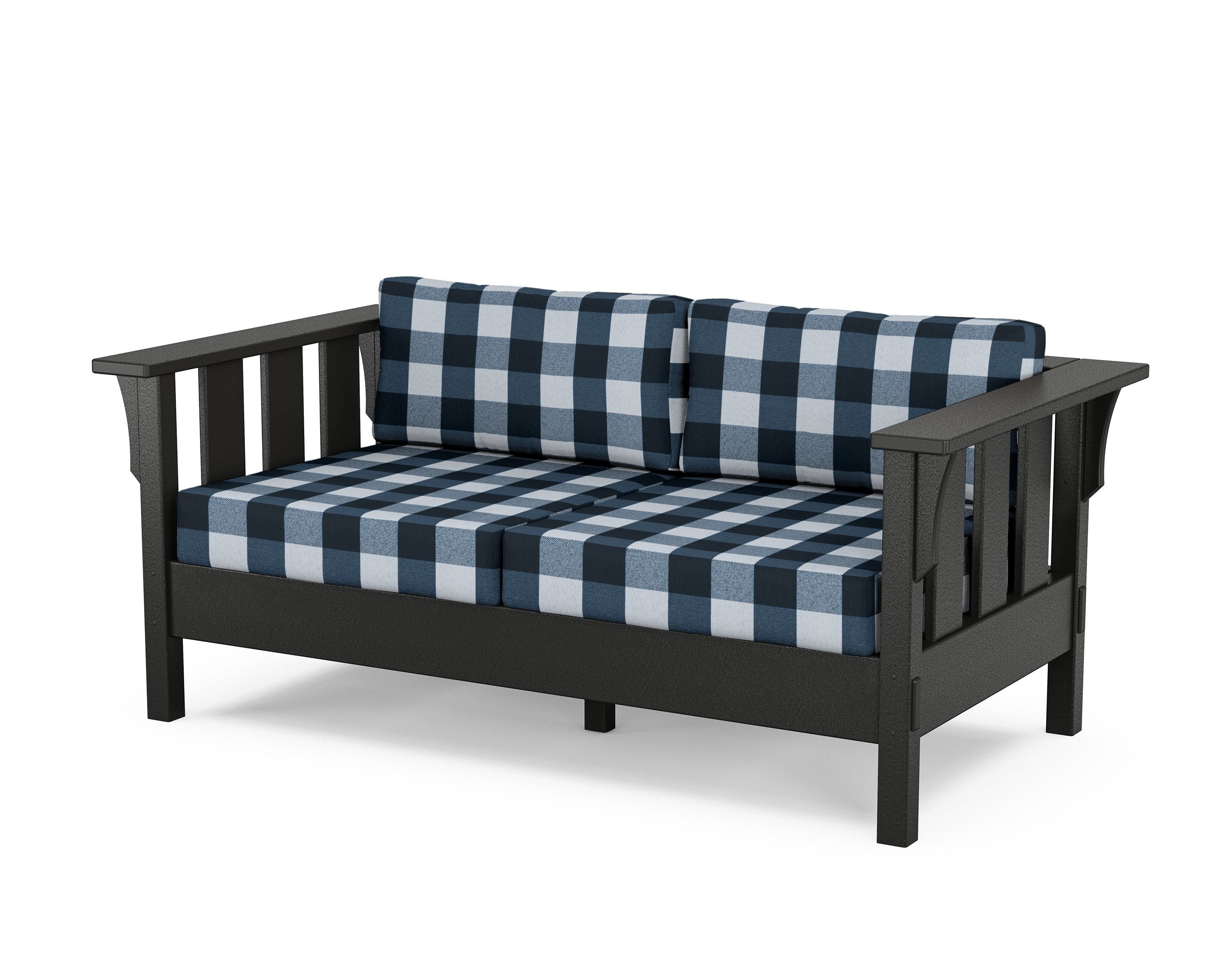 Martha Stewart by POLYWOOD® Acadia Deep Seating Loveseat in Black / Buffalo Plaid Marine Indigo