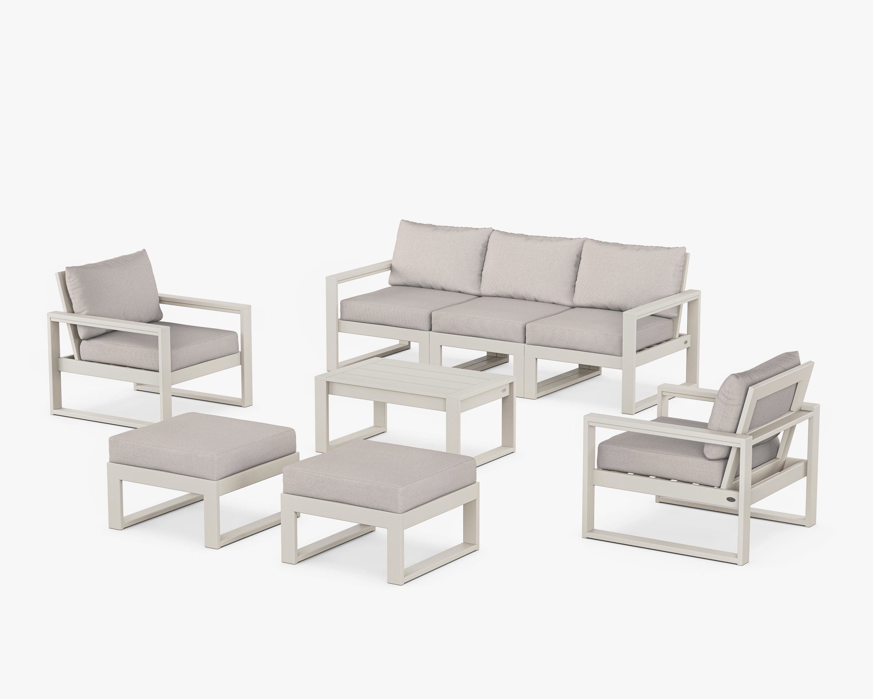 POLYWOOD® EDGE Sectional 8-Piece Lounge Sofa Set in Sand / Dune Burlap
