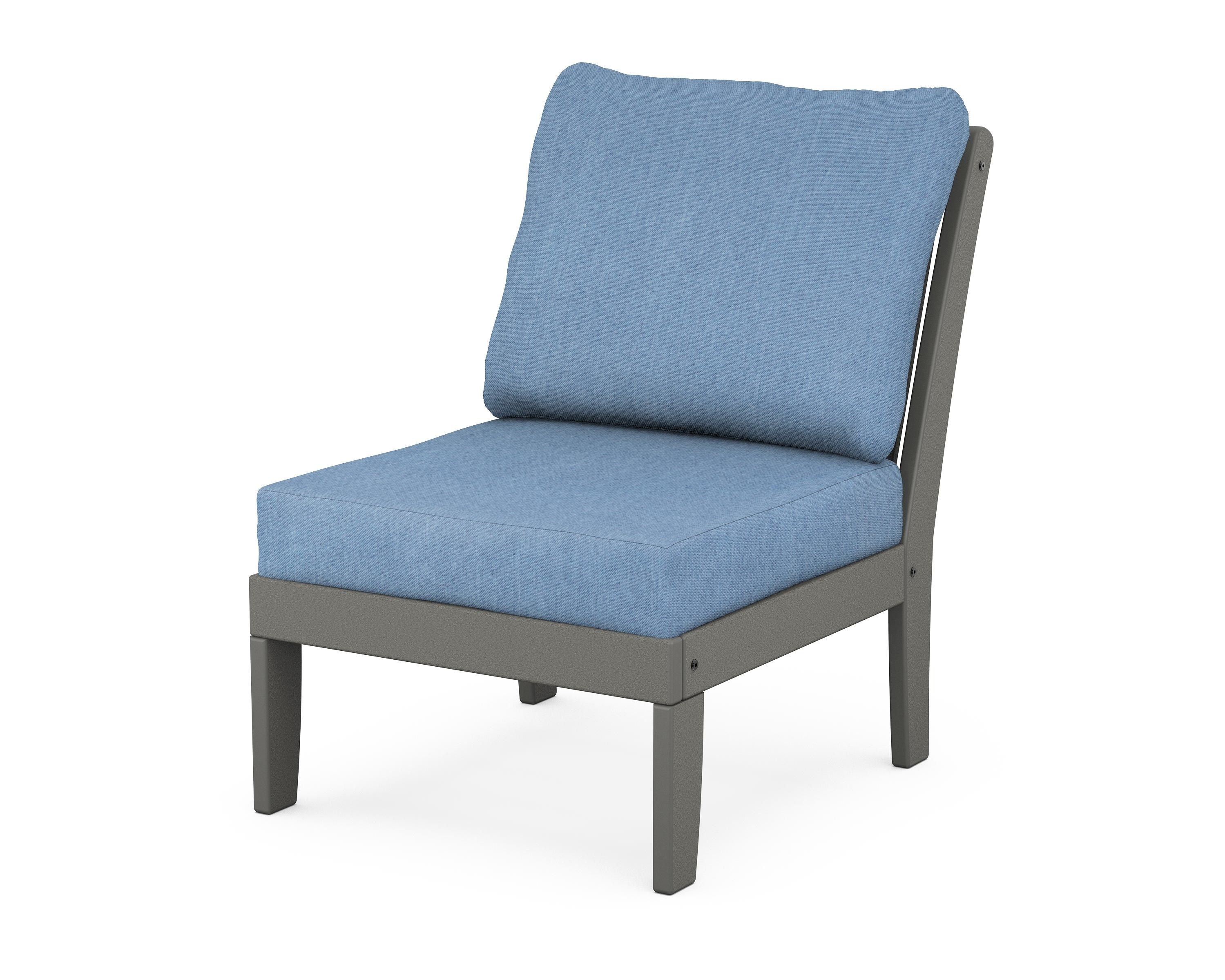 POLYWOOD® Braxton Modular Armless Chair in Slate Grey / Sky Blue
