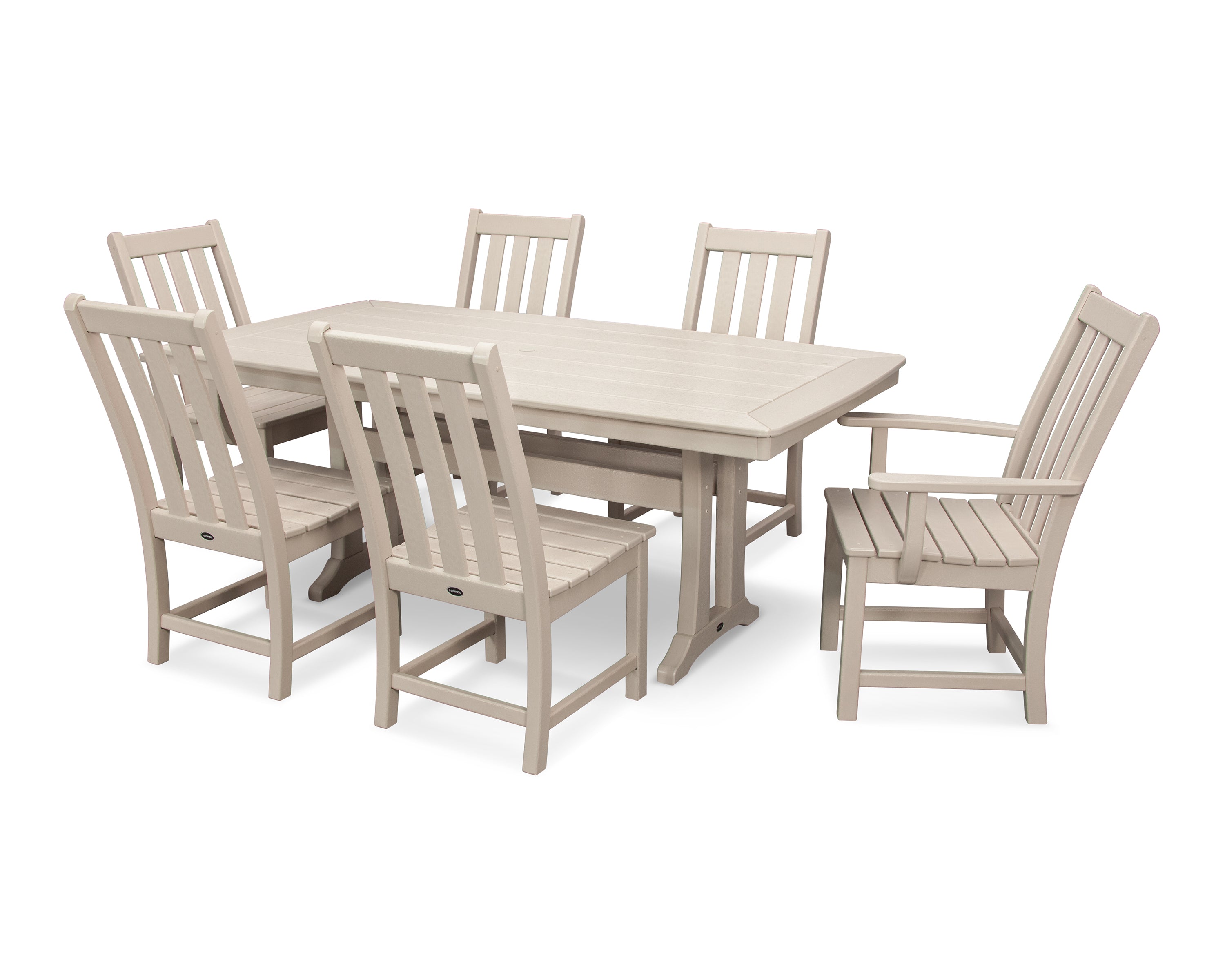 POLYWOOD® Vineyard 7-Piece Dining Set with Trestle Legs in Sand