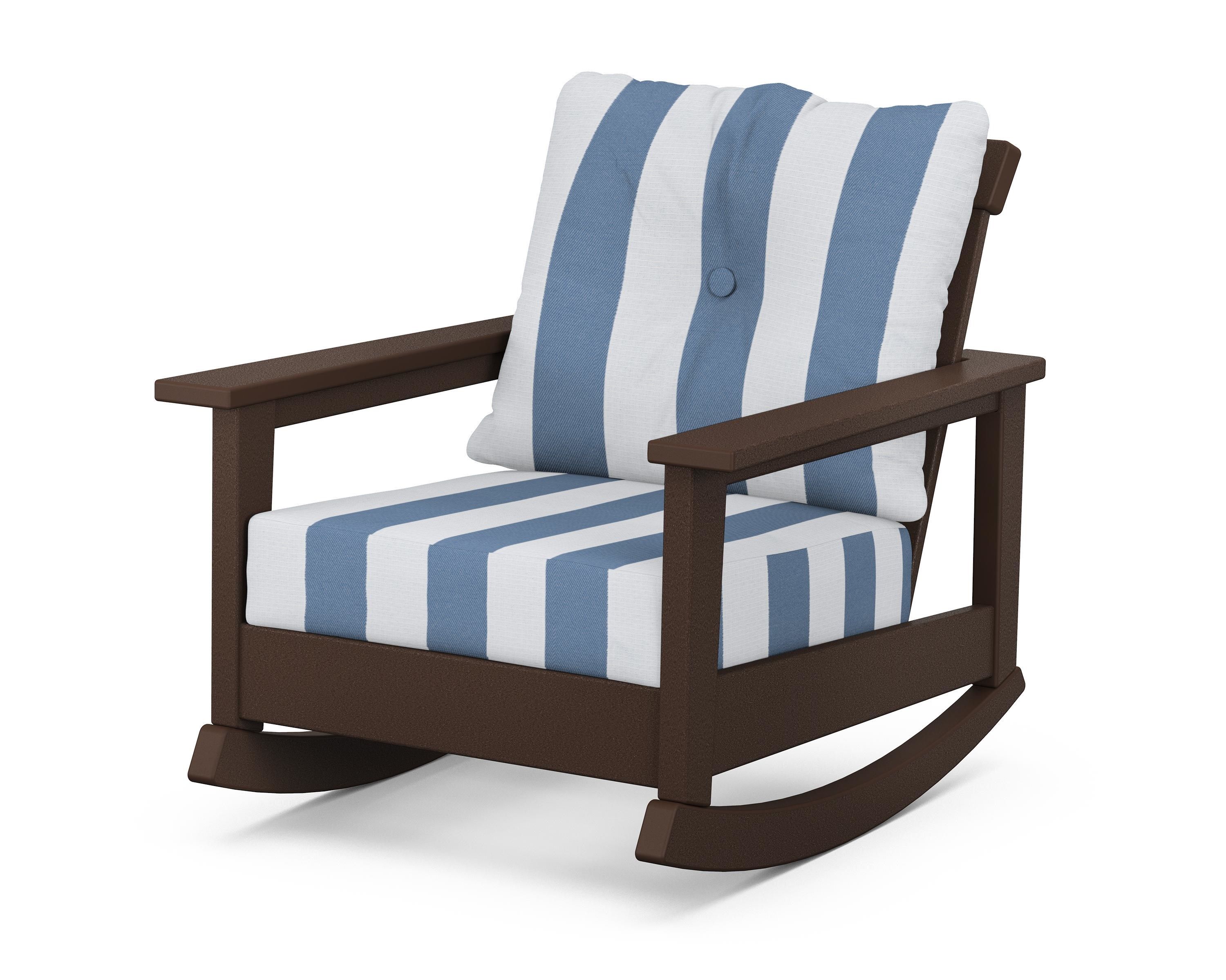 POLYWOOD® Prescott Deep Seating Rocking Chair in Mahogany / Cabana Stripe Sky Blue