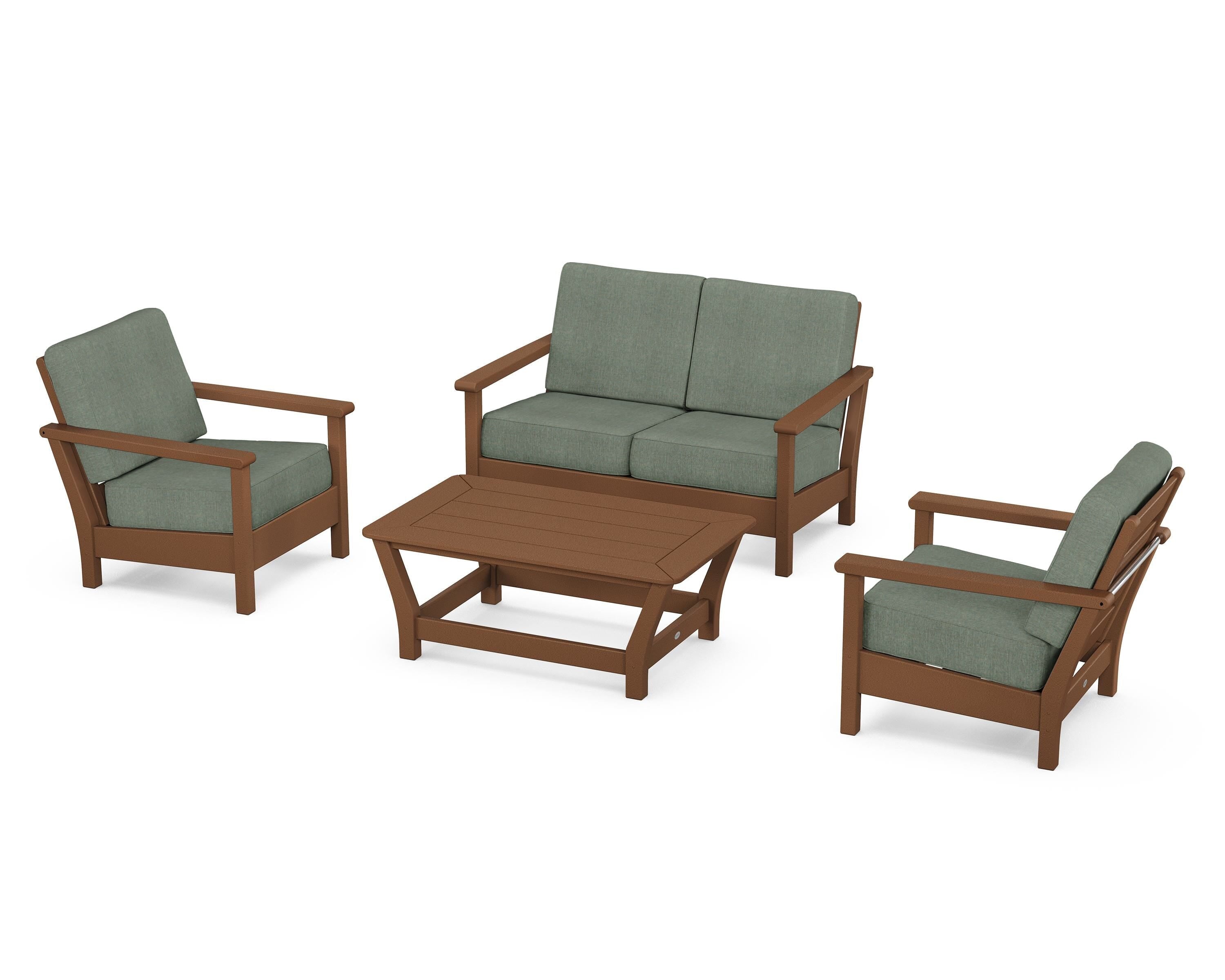 POLYWOOD® Harbour 4-Piece Deep Seating Set in Teak / Cast Sage