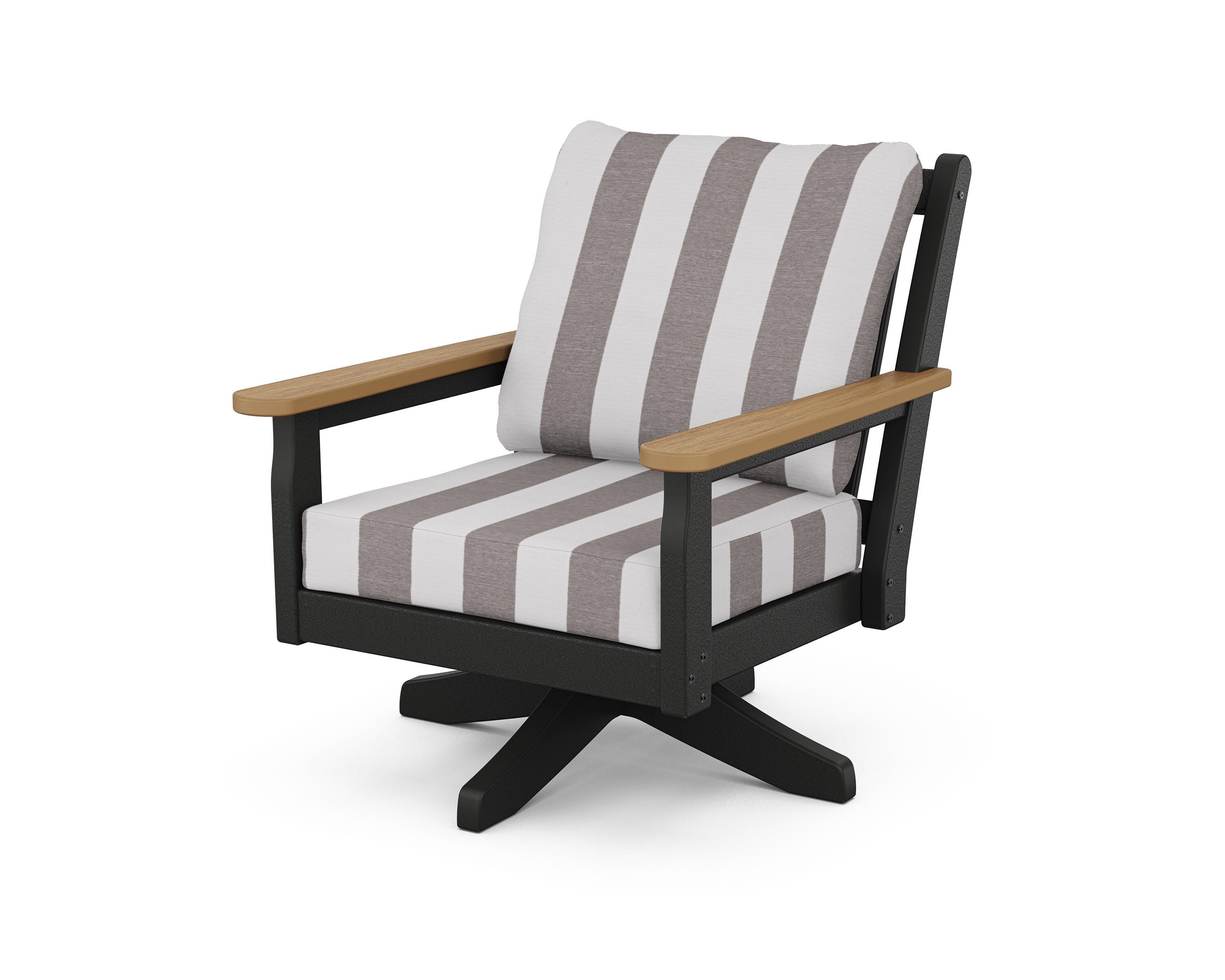 POLYWOOD® Chippendale Deep Seating Swivel Chair in Black / Natural / Cabana Stripe Grey Mist