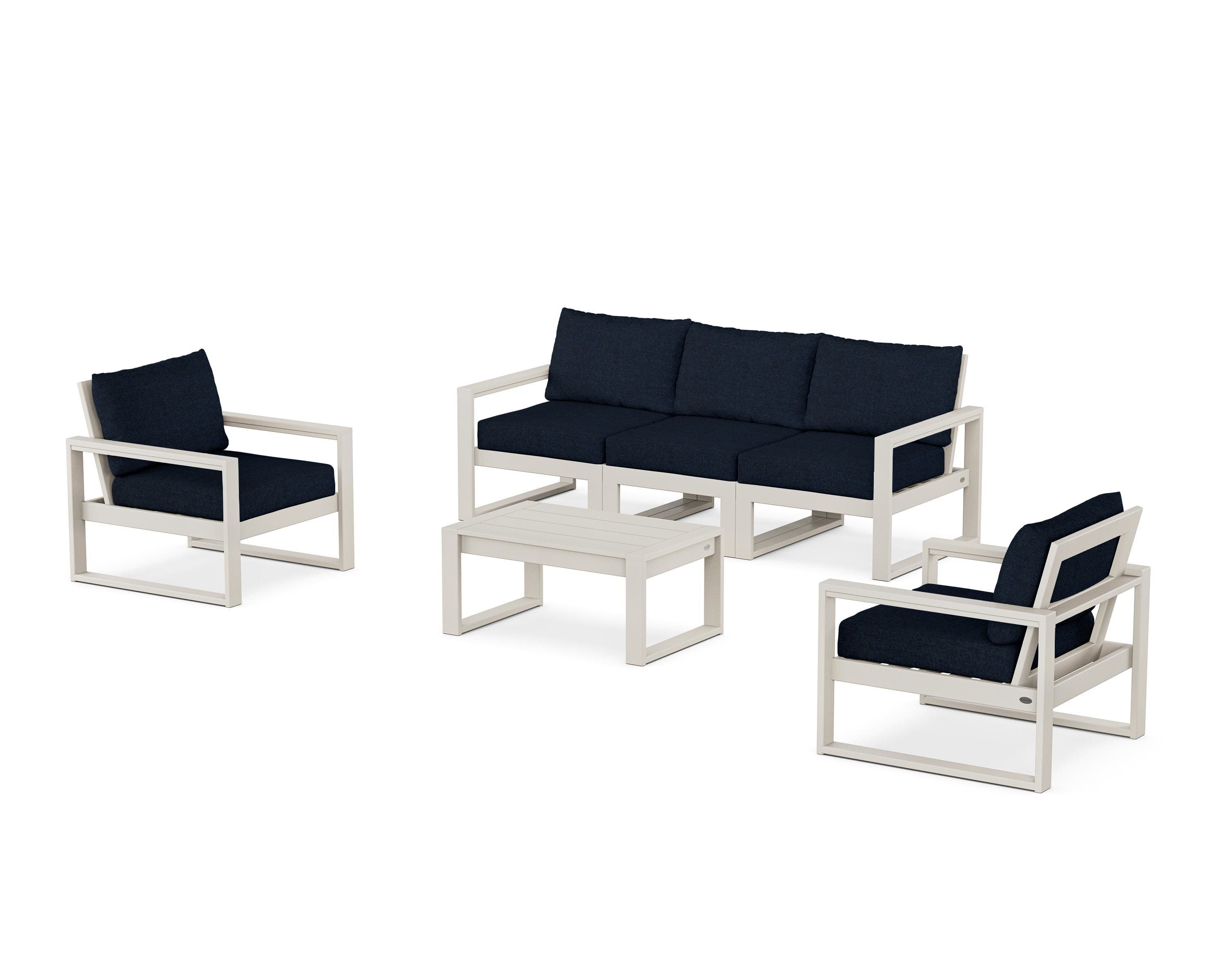POLYWOOD® EDGE Sectional 4-Piece Deep Seating Set with Sofa in Sand / Marine Indigo