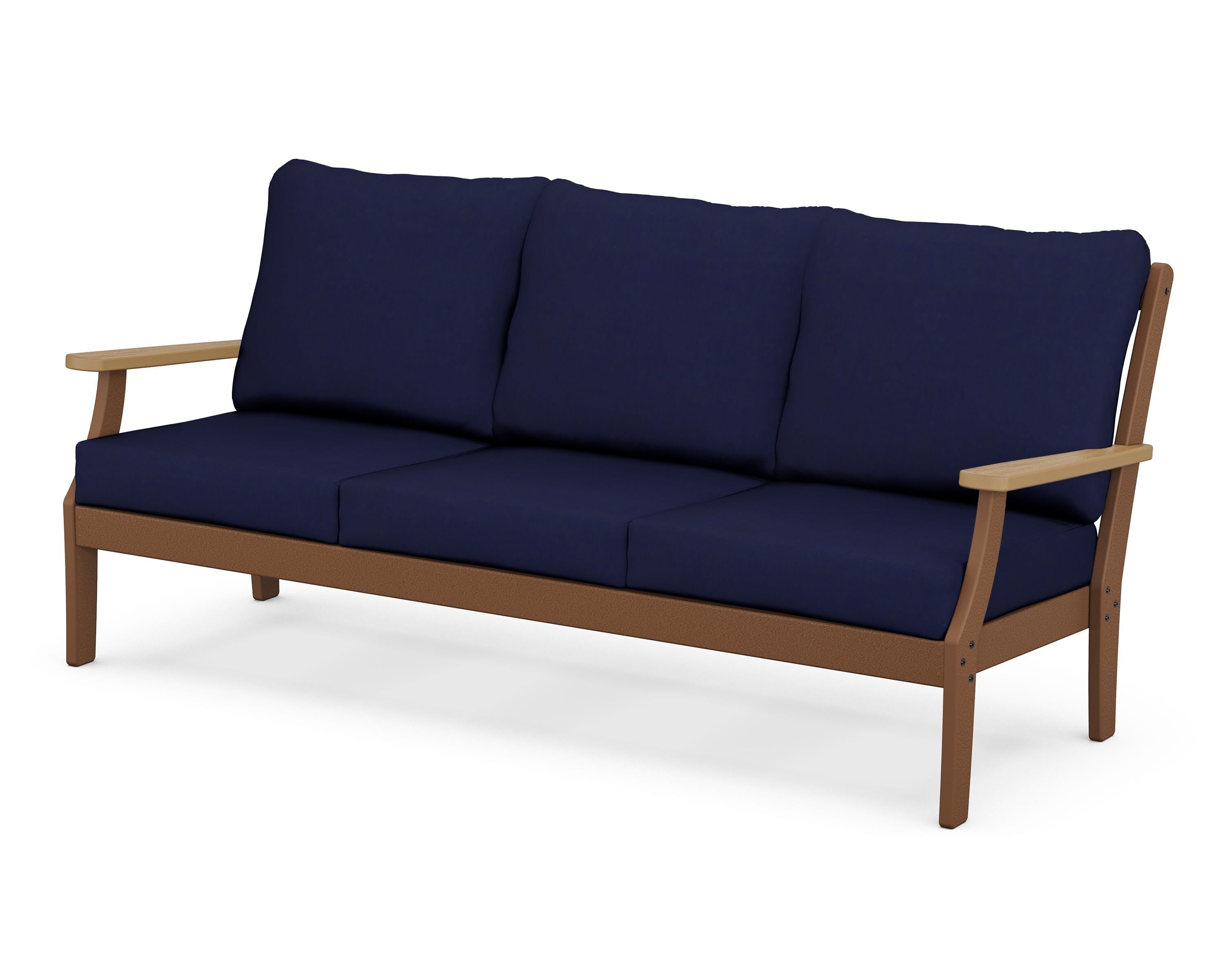 POLYWOOD® Braxton Deep Seating Sofa in Teak / Natural / Navy