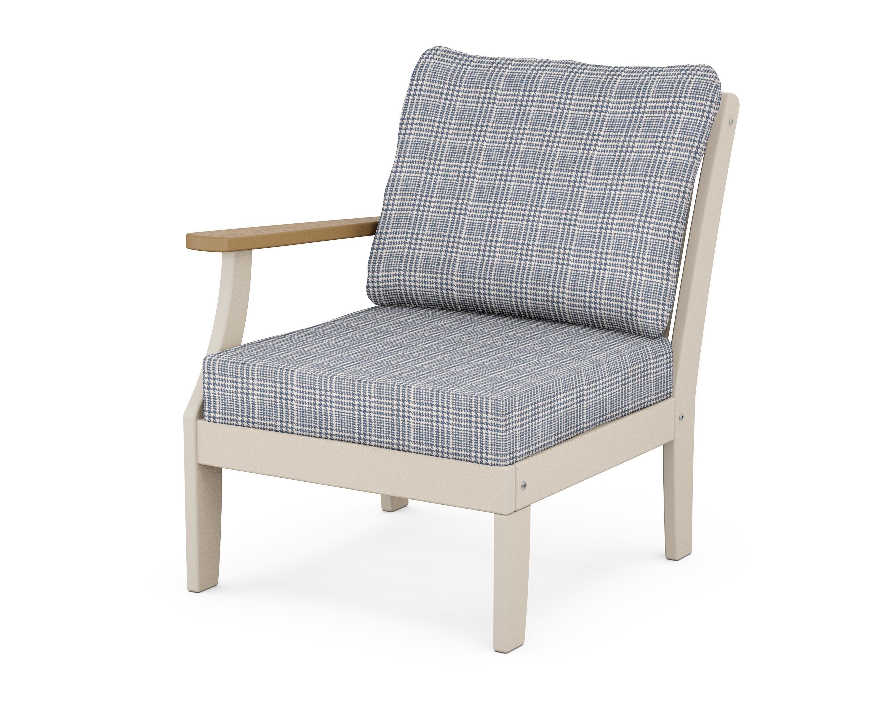 POLYWOOD® Braxton Modular Left Arm Chair in Sand / Natural / Houndstooth Sky Blue