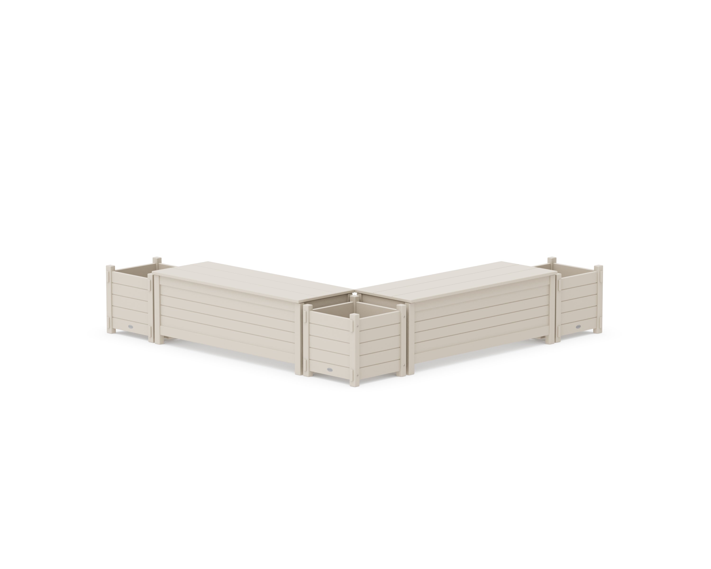 POLYWOOD® 48" Nautical L- Shaped Planter Storage Bench Corner Set in Sand