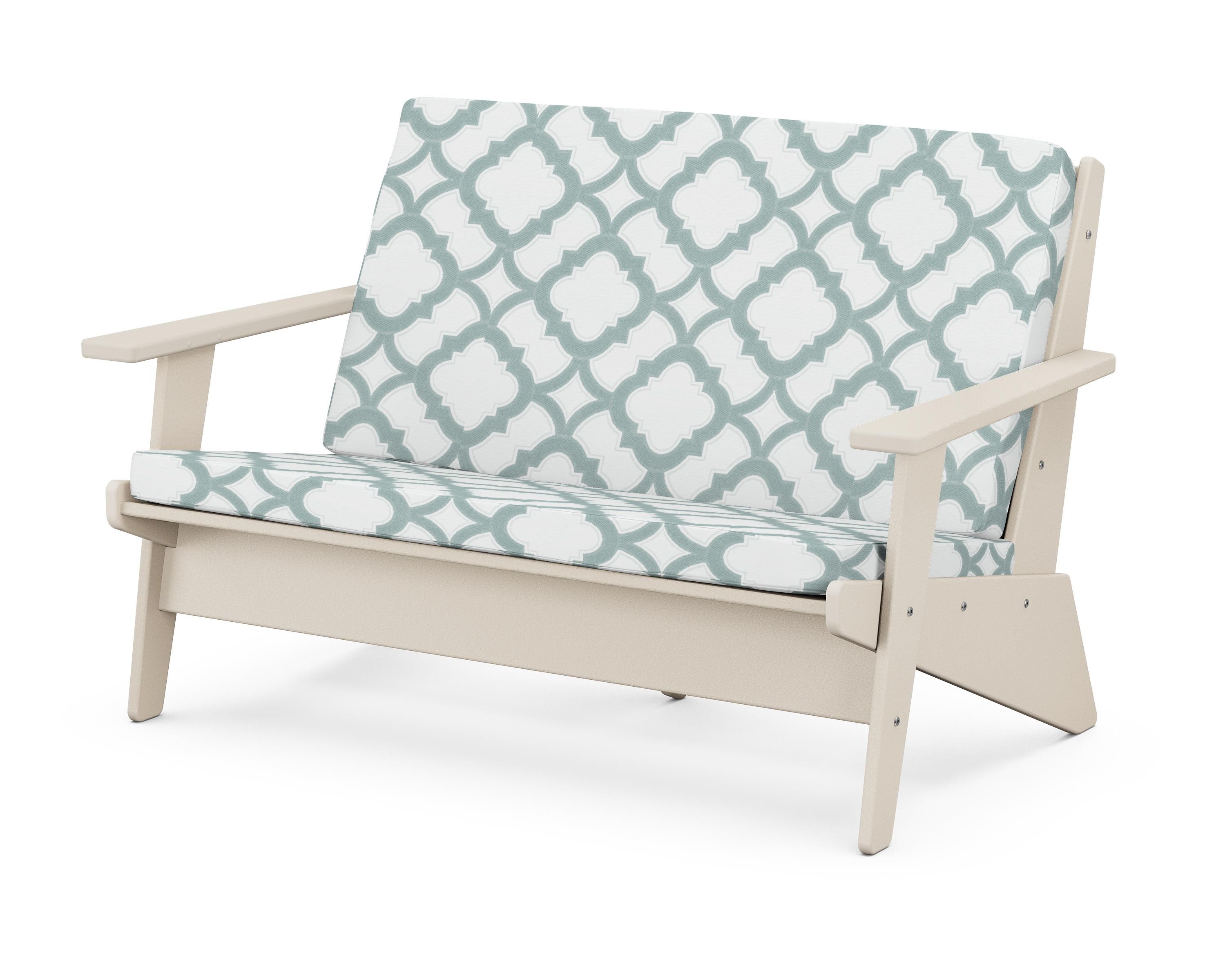 POLYWOOD® Riviera Modern Lounge Loveseat in Sand / Trellis Glacier Spa