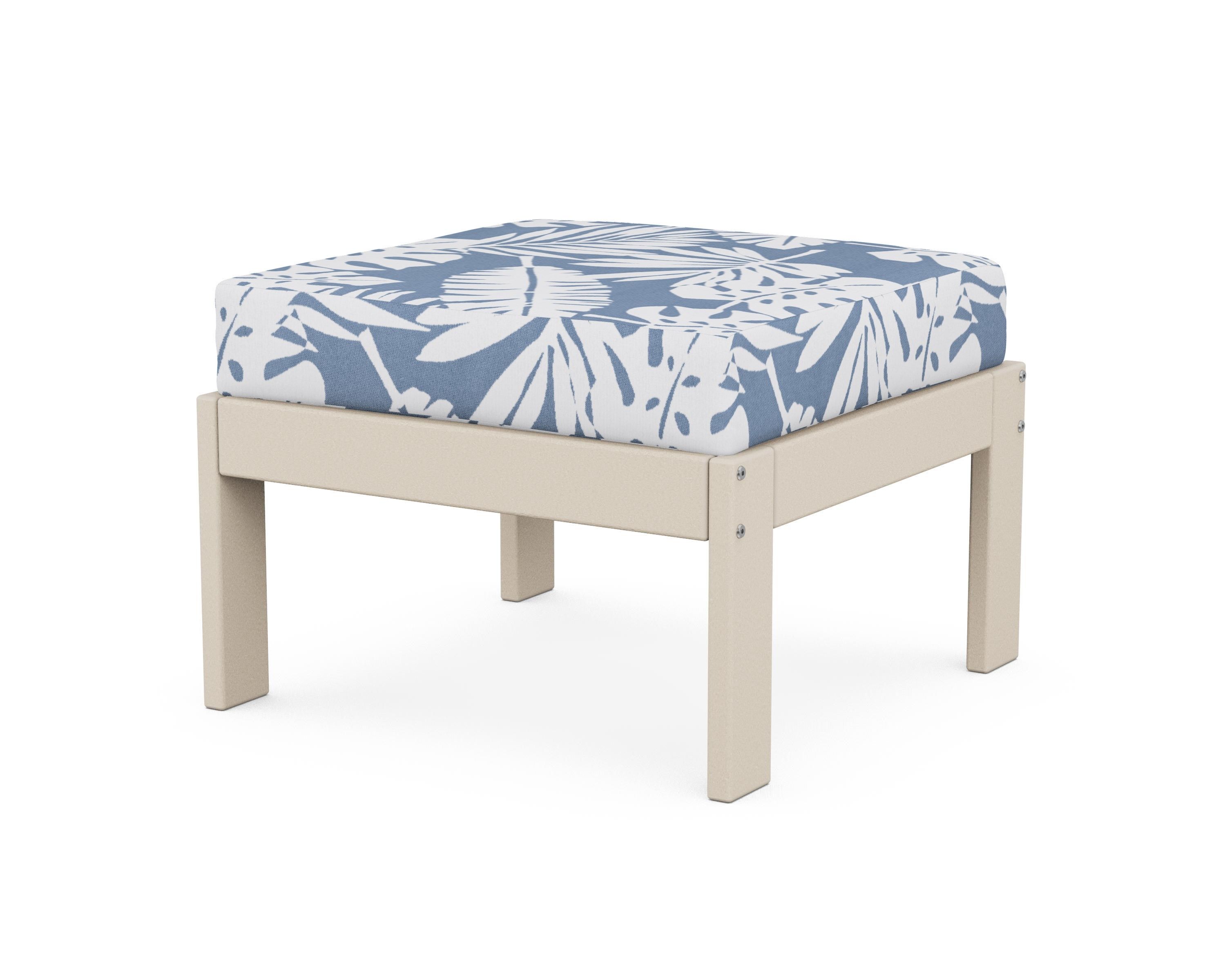 POLYWOOD® Vineyard Modular Ottoman in Sand / Leaf Sky Blue
