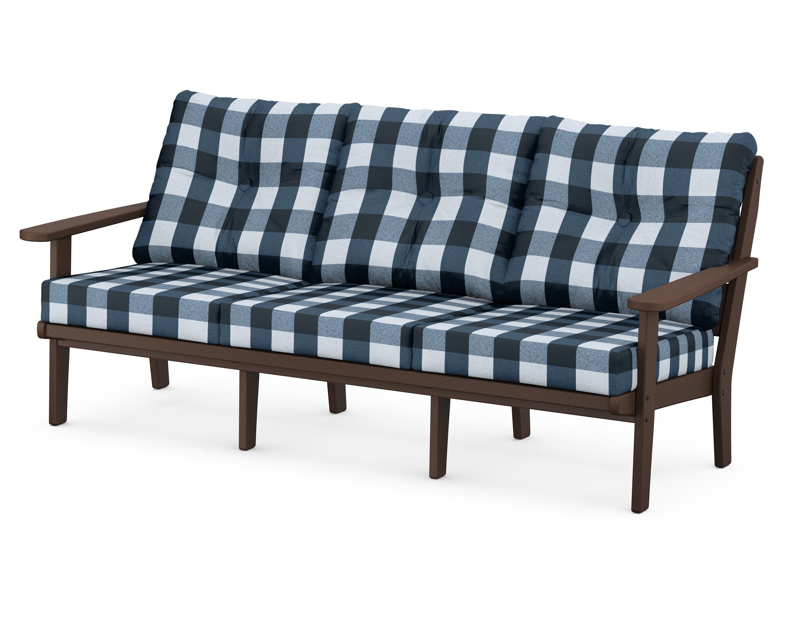 POLYWOOD® Lakeside Deep Seating Sofa in Mahogany / Buffalo Plaid Marine Indigo