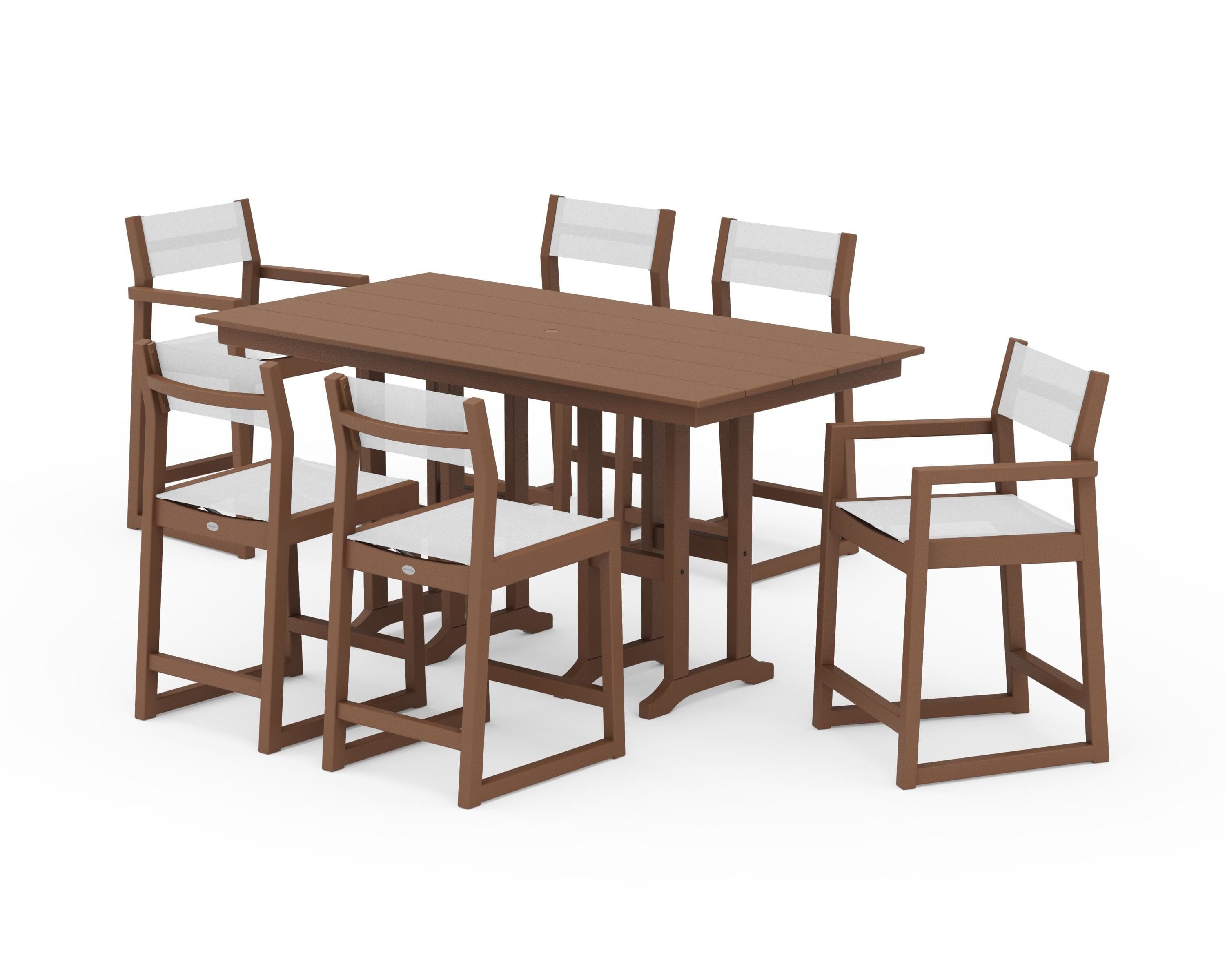 POLYWOOD® EDGE Sling 7-Piece Farmhouse Counter Set in Teak / White Sling