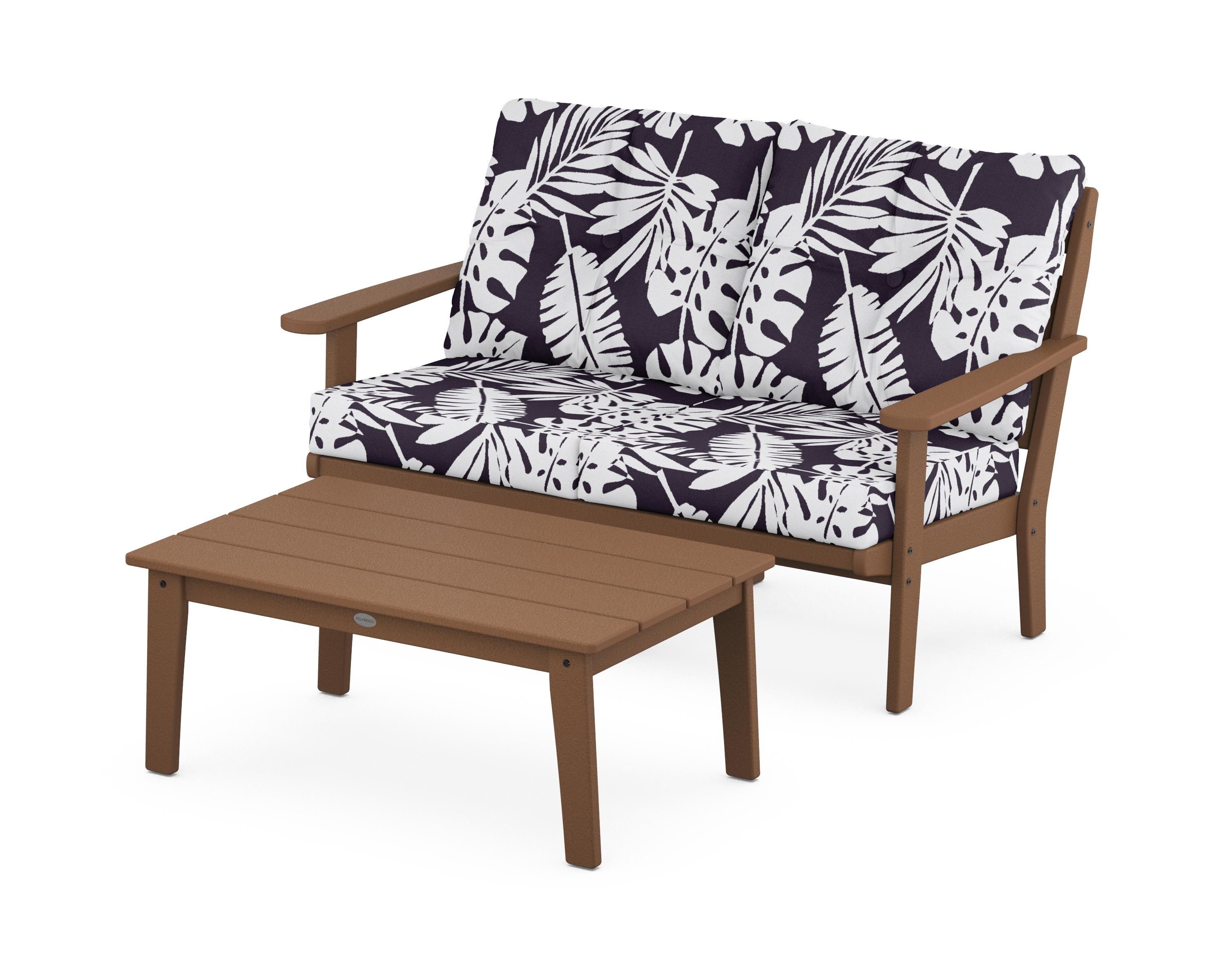 POLYWOOD® Lakeside 2-Piece Lounge Loveseat Set in Teak / Leaf Navy