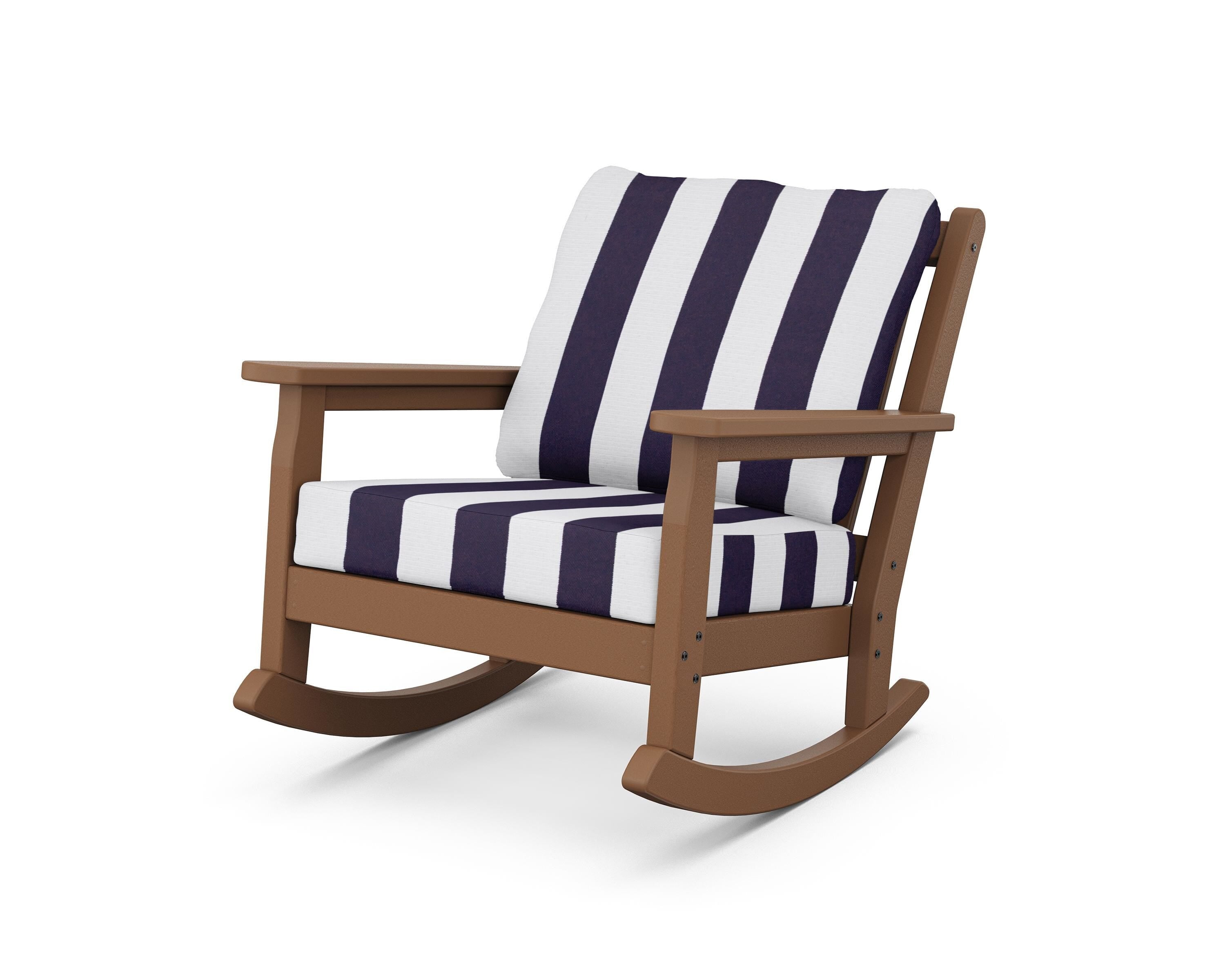 POLYWOOD® Chippendale Deep Seating Rocking Chair in Teak / Cabana Stripe Navy