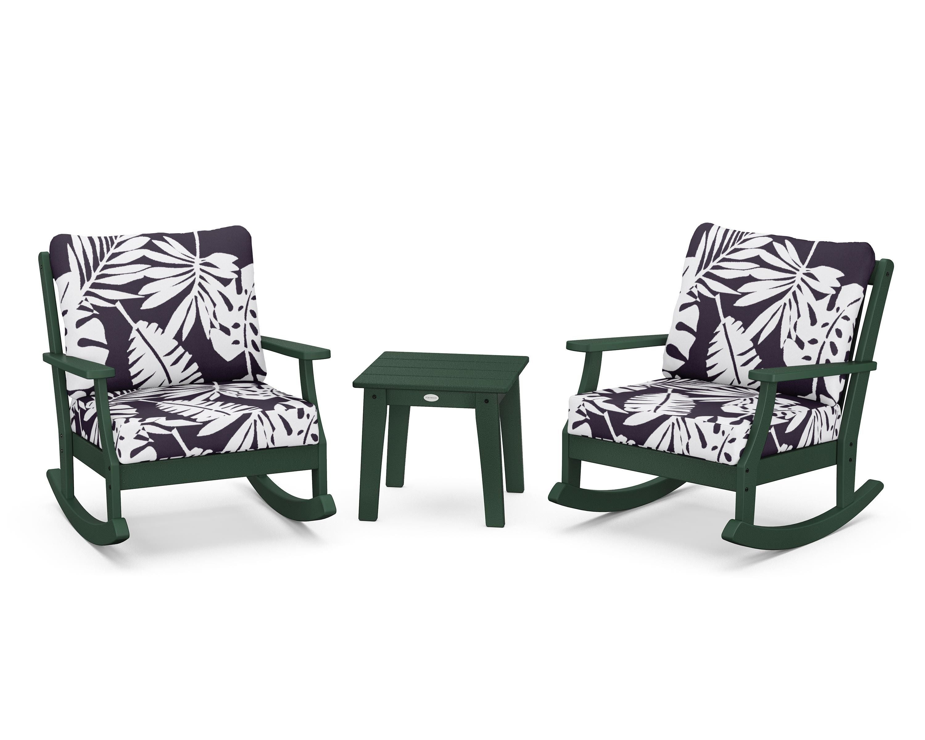 POLYWOOD® Braxton 3-Piece Deep Seating Rocker Set in Green / Leaf Navy