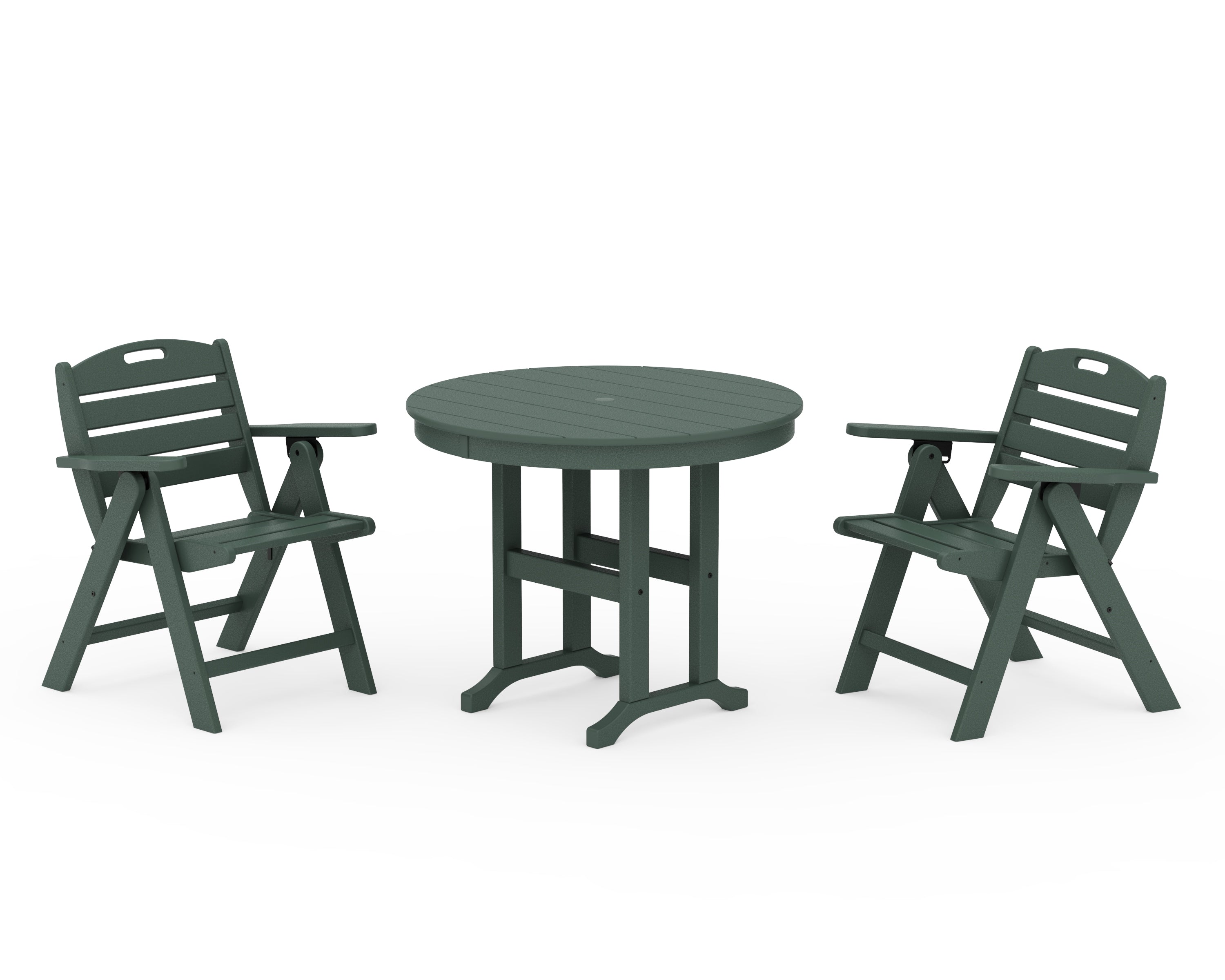 POLYWOOD® Nautical Folding Lowback Chair 3-Piece Round Dining Set in Green