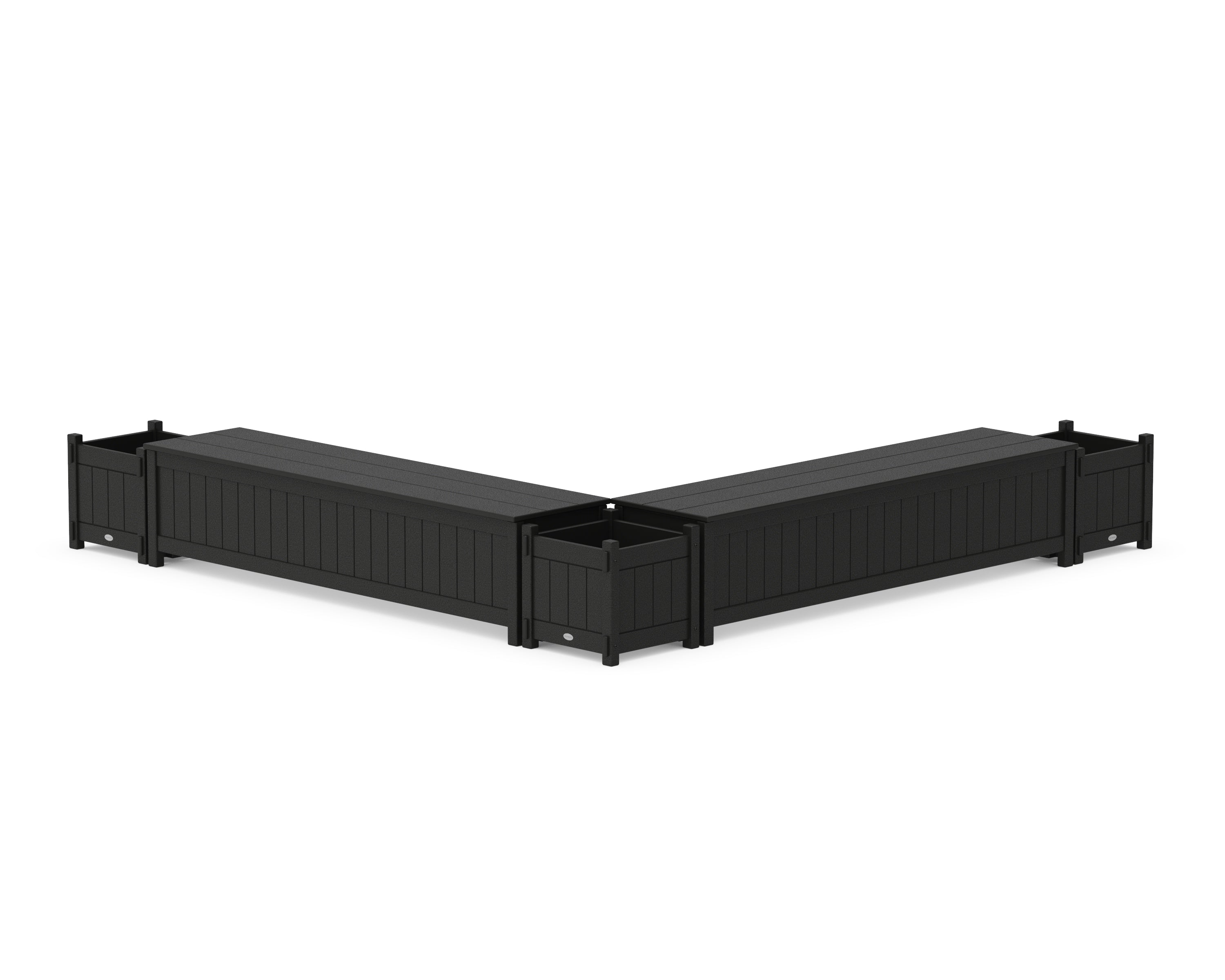 POLYWOOD® 72" Vineyard L- Shaped Planter Storage Bench Corner Set in Black