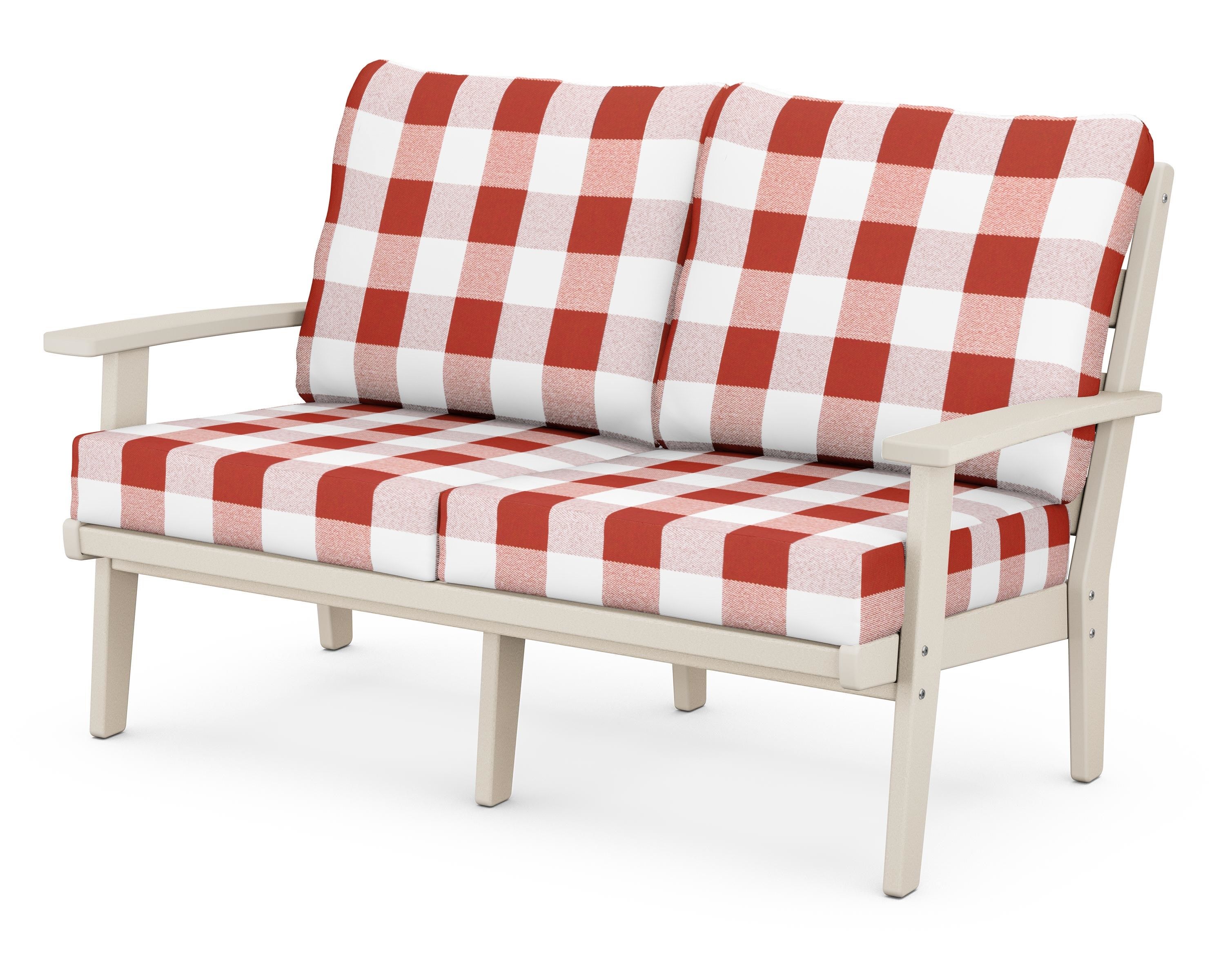 POLYWOOD® Grant Park Deep Seating Loveseat in Sand / Buffalo Plaid Crimson