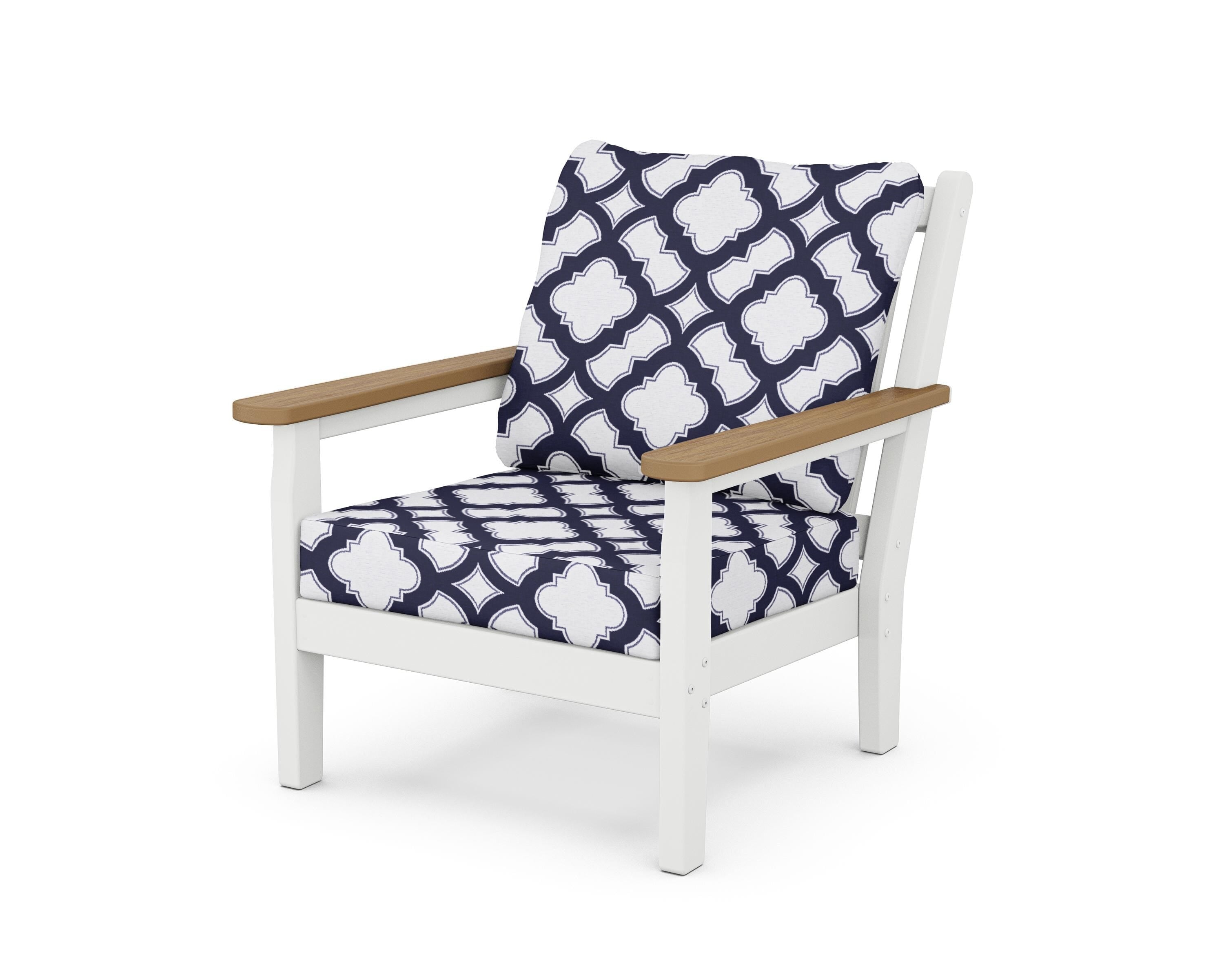 POLYWOOD® Chippendale Deep Seating Chair in White / Natural / Trellis Navy