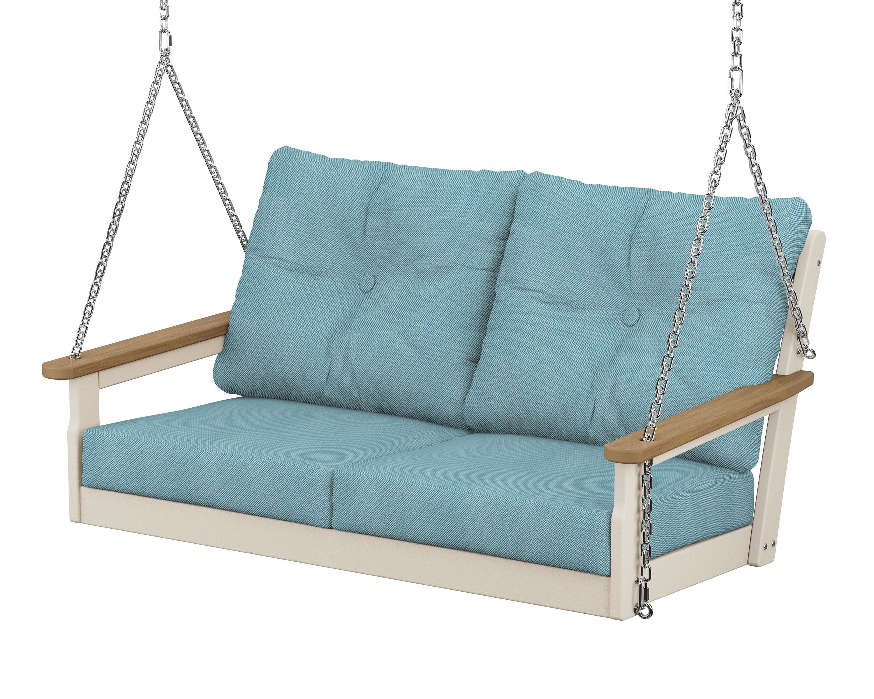 POLYWOOD® Vineyard Deep Seating Swing in Sand / Natural / Lattice Sky Blue