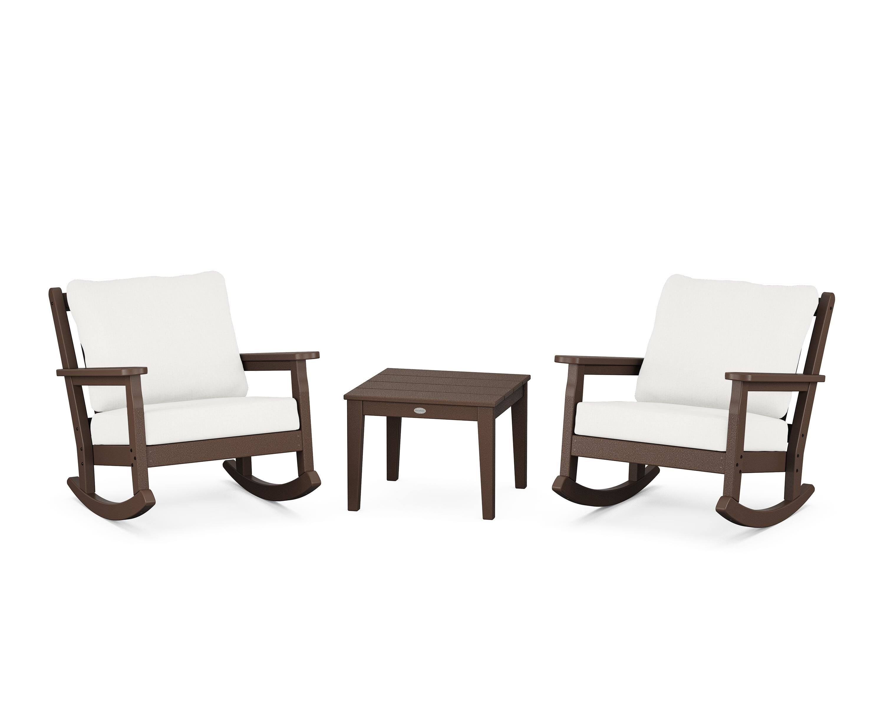 POLYWOOD® Chippendale 3-Piece Deep Seating Rocker Set in Mahogany / Natural Linen