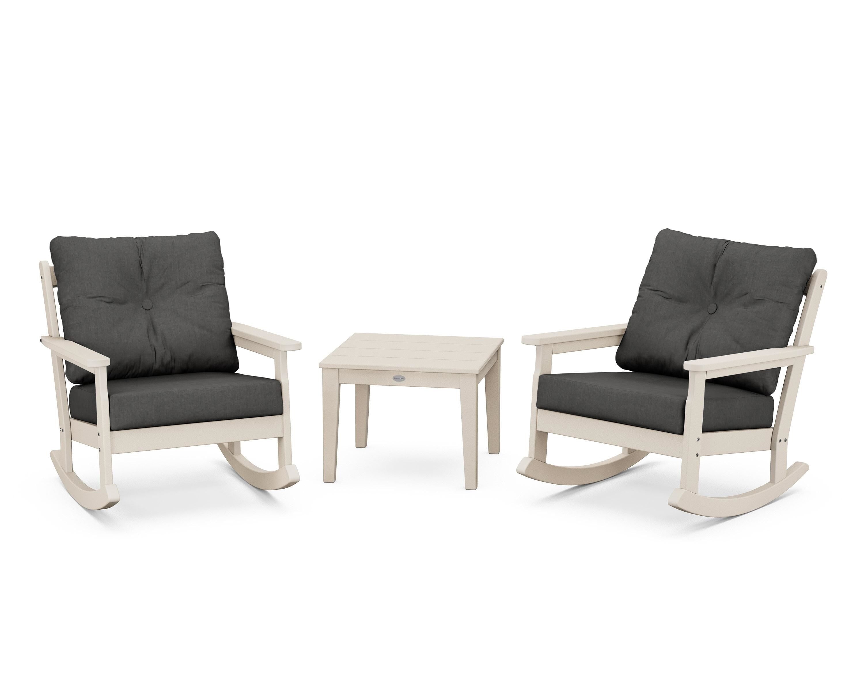 POLYWOOD® Vineyard 3-Piece Deep Seating Rocker Set in Sand / Spectrum Carbon