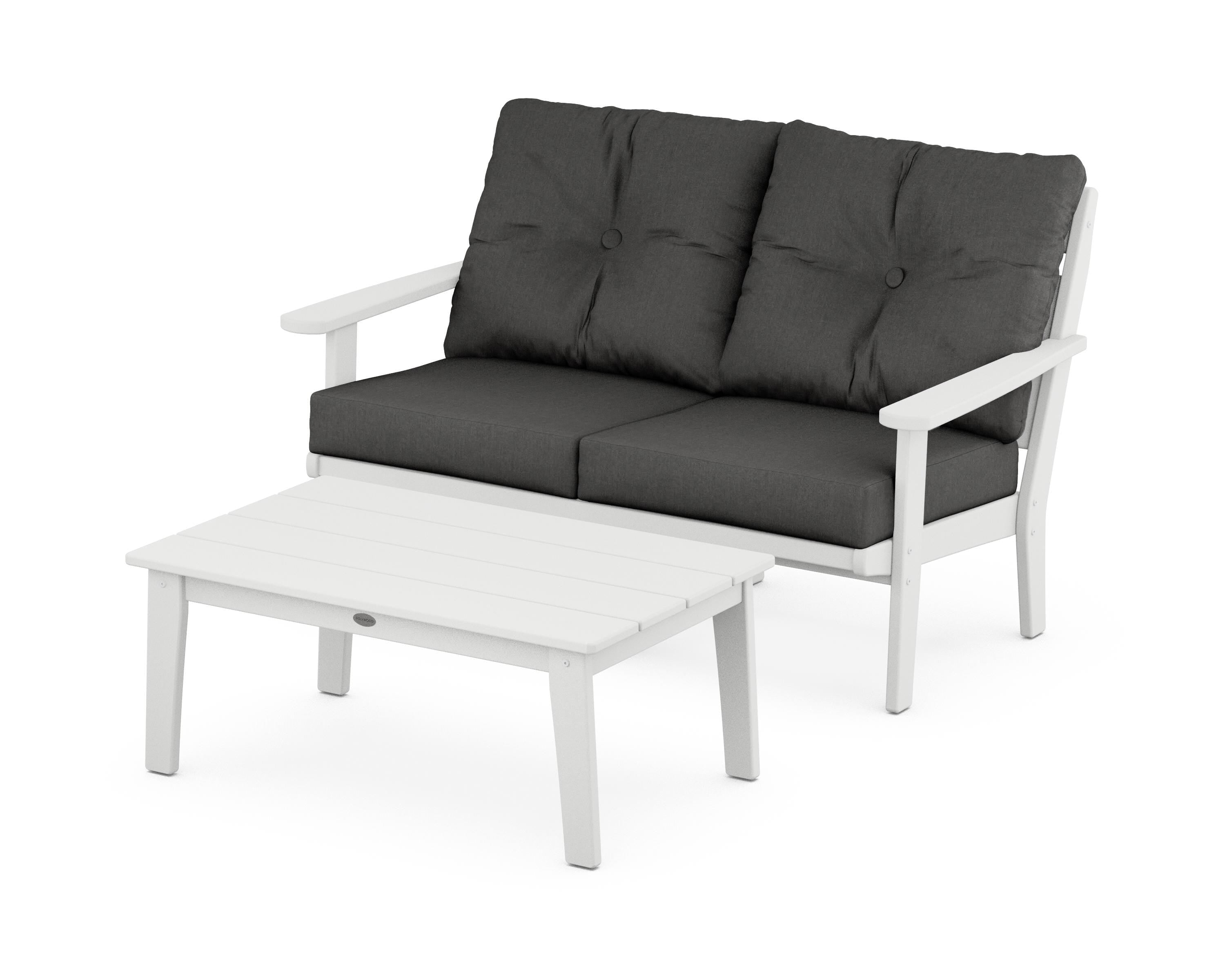 POLYWOOD® Lakeside 2-Piece Lounge Loveseat Set in White / Spectrum Carbon