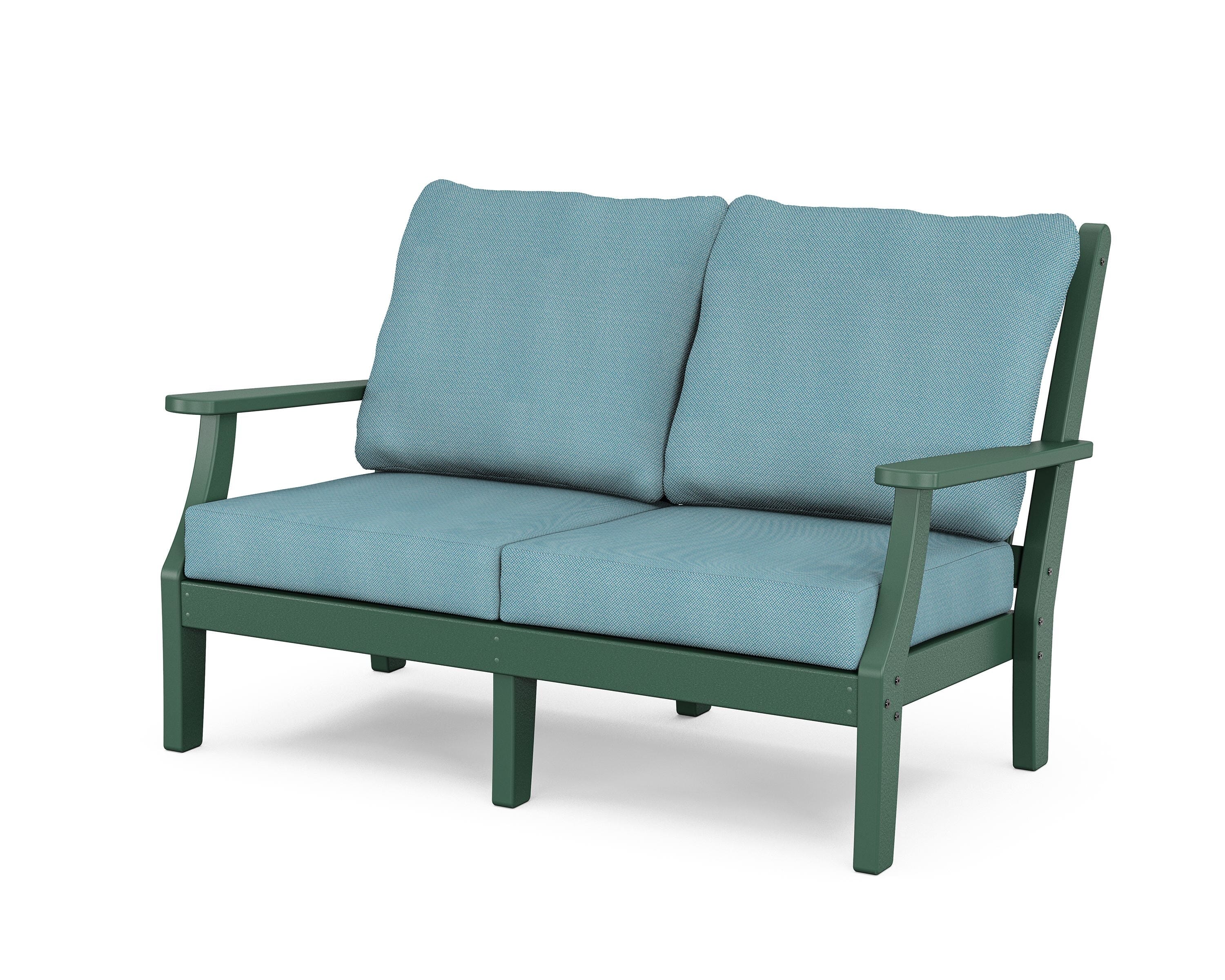 Country Living Wovendale Deep Seating Loveseat in Green / Lattice Sky Blue